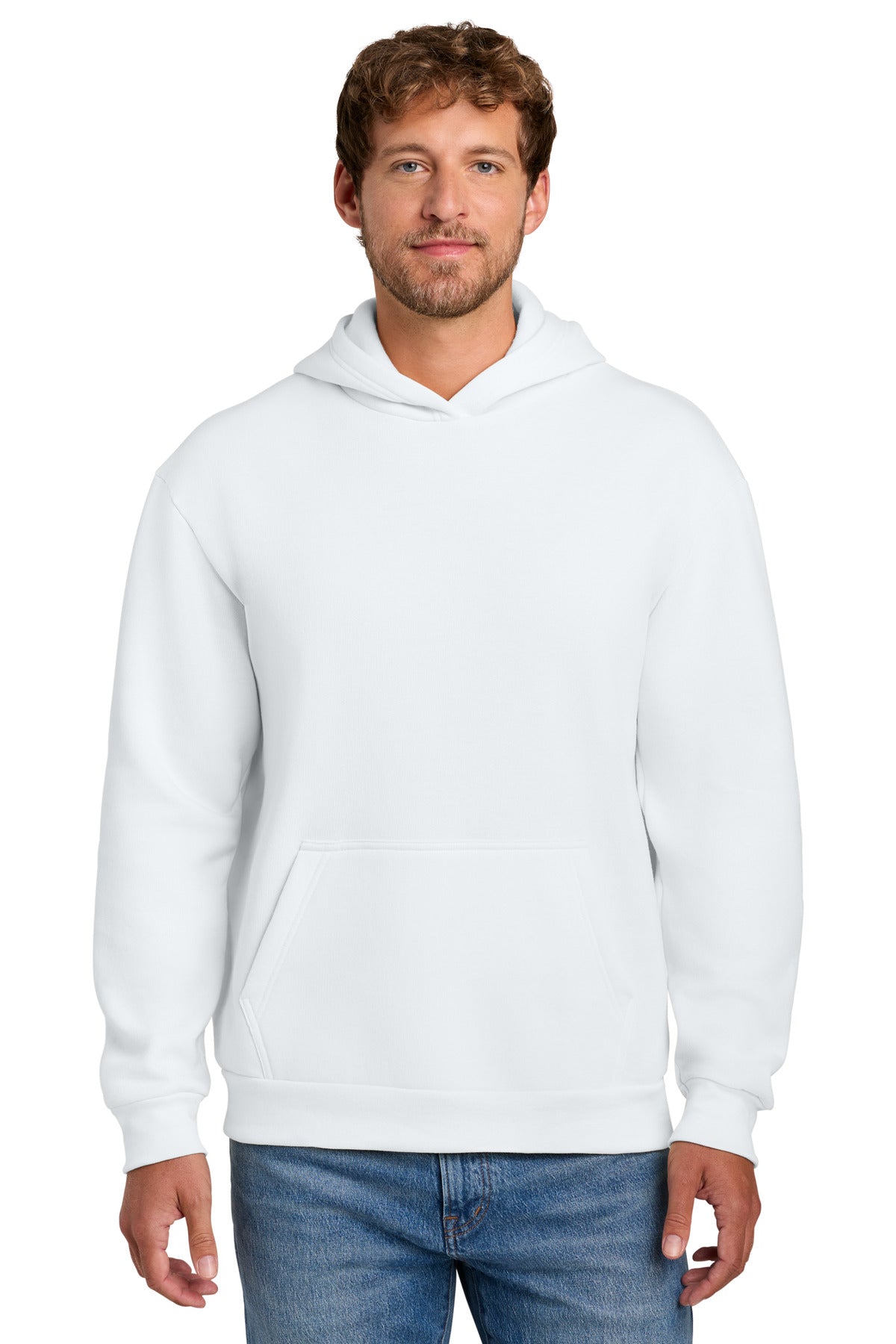 Custom logo Port & Co® Easy Fleece Pullover Hooded Sweatshirt PC68H in White