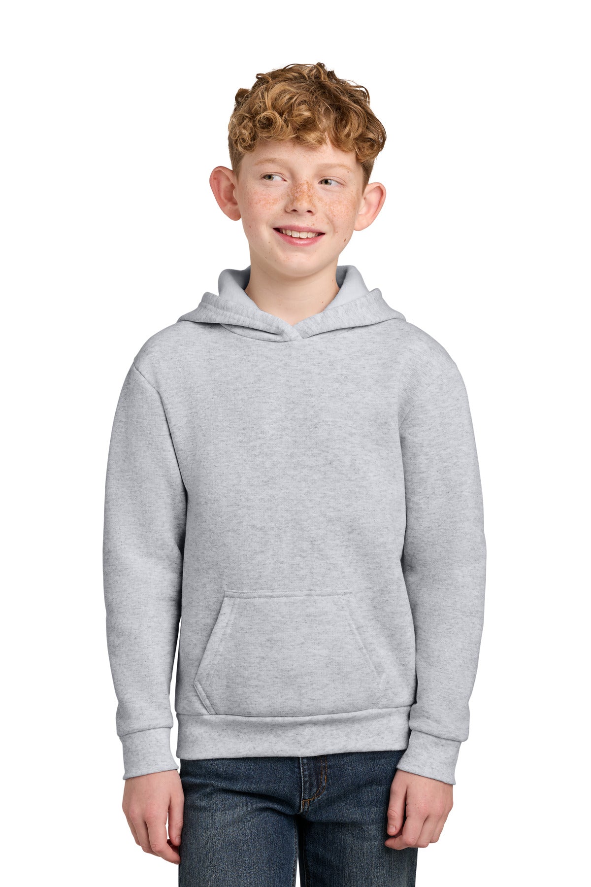 Custom logo Port & Co® Youth Easy Fleece Pullover Hooded Sweatshirt PC68YH in Ash
