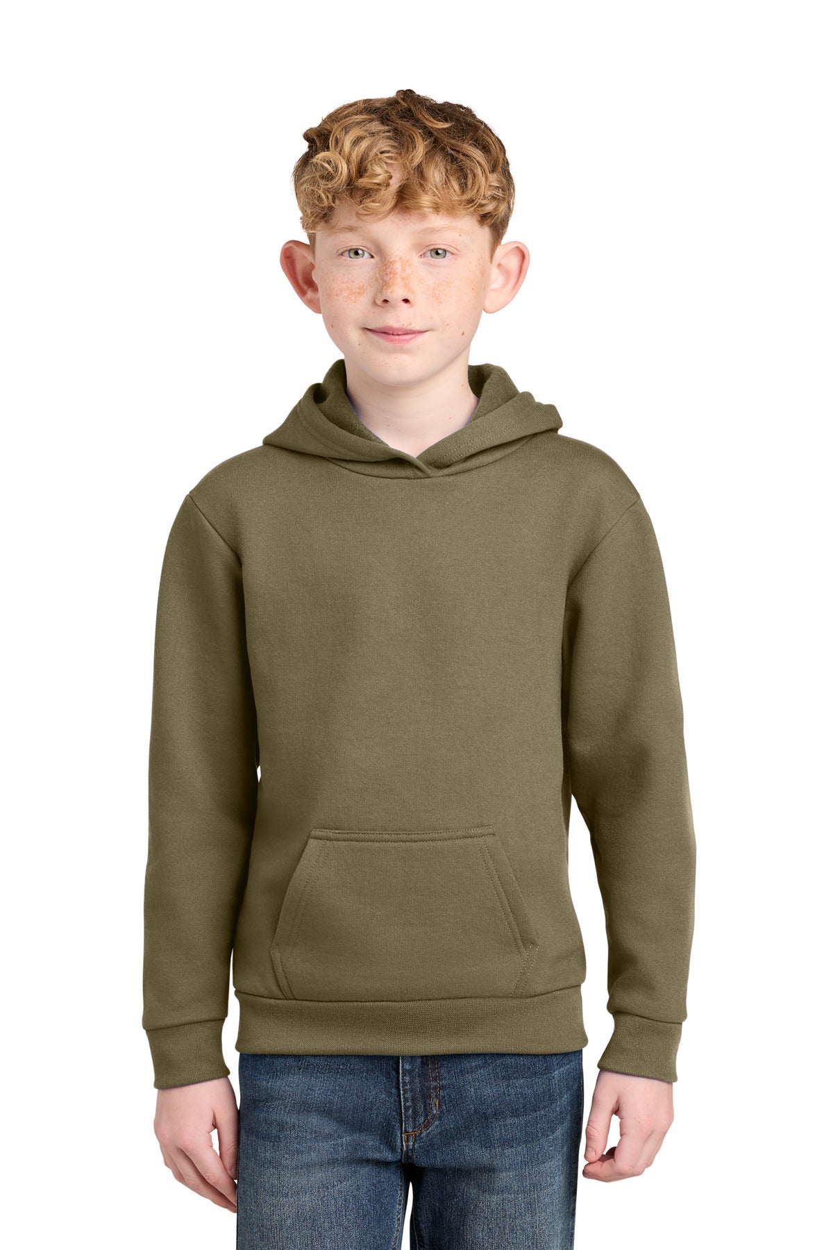 Custom logo Port & Co® Youth Easy Fleece Pullover Hooded Sweatshirt PC68YH in Coyote Brown