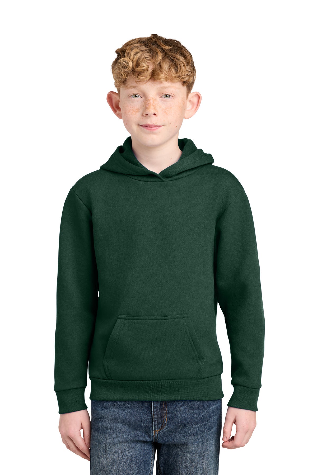 Custom logo Port & Co® Youth Easy Fleece Pullover Hooded Sweatshirt PC68YH in Dark Green