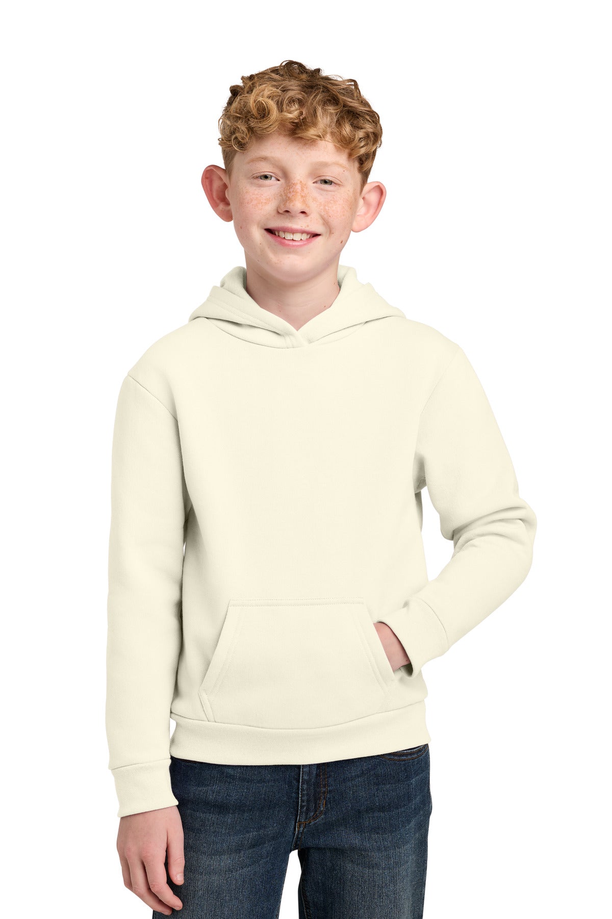 Custom logo Port & Co® Youth Easy Fleece Pullover Hooded Sweatshirt PC68YH in Ivory
