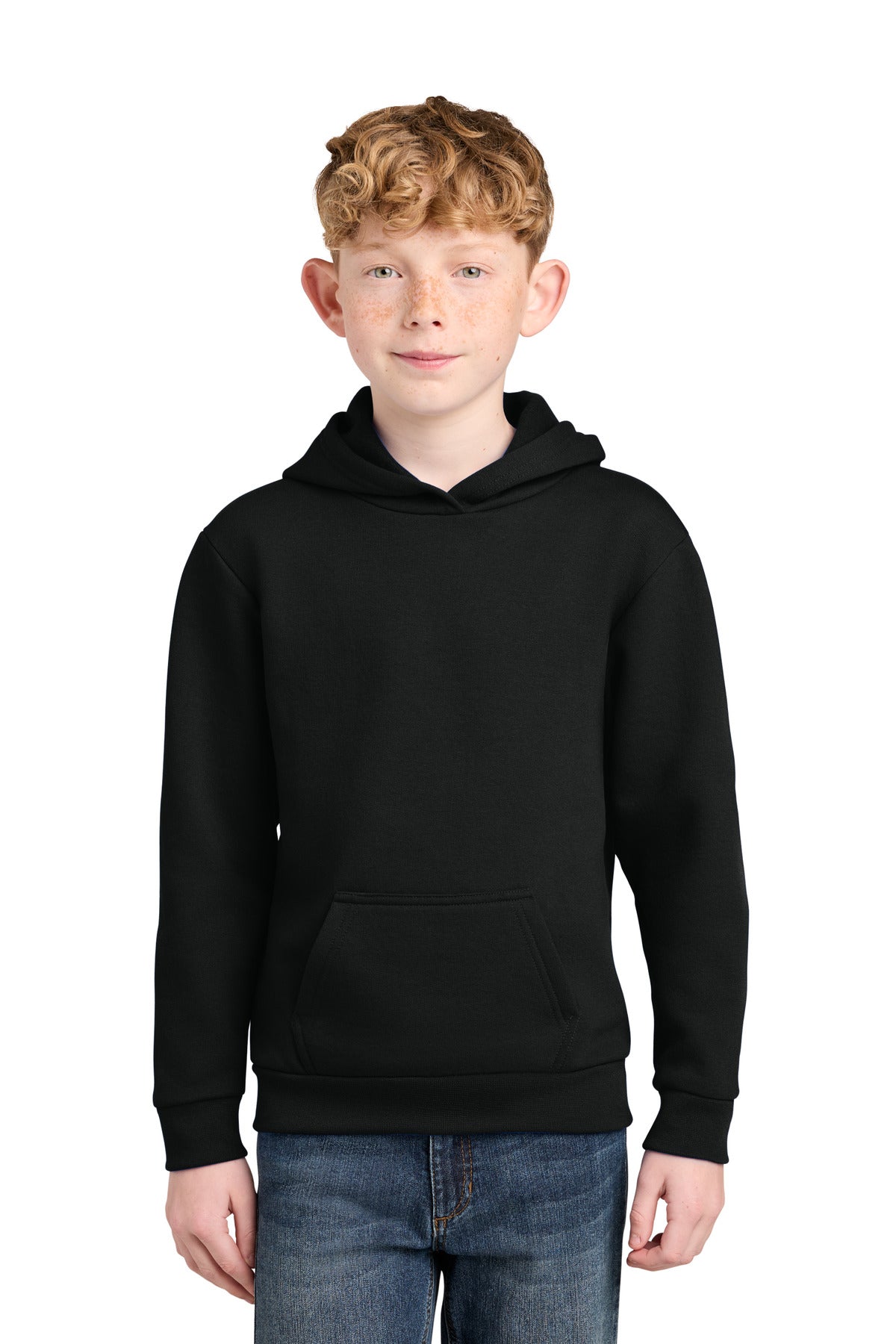 Custom logo Port & Co® Youth Easy Fleece Pullover Hooded Sweatshirt PC68YH in Jet Black