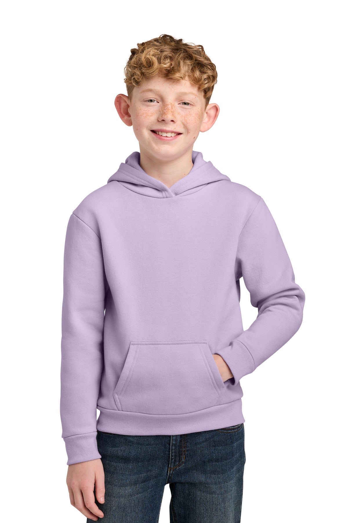 Custom logo Port & Co® Youth Easy Fleece Pullover Hooded Sweatshirt PC68YH in Lavender