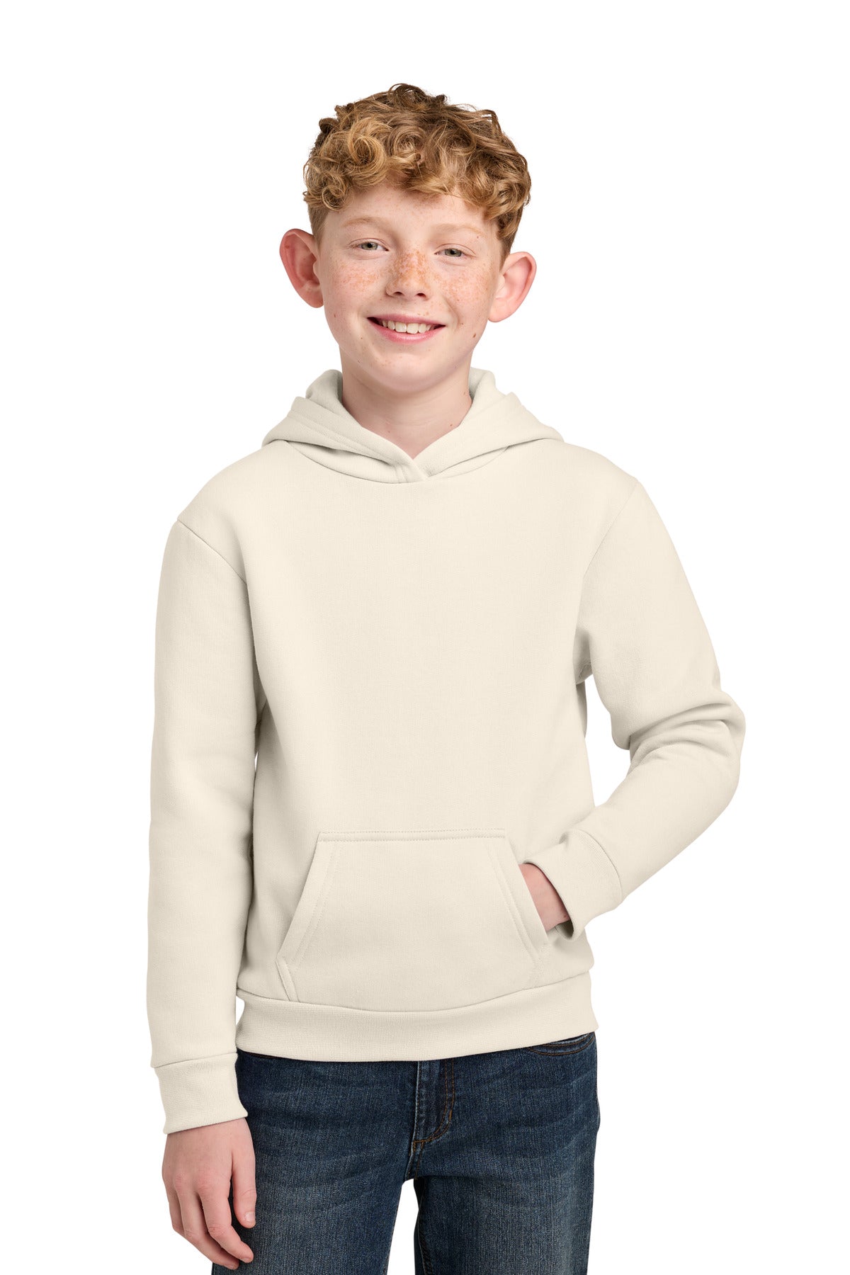Custom logo Port & Co® Youth Easy Fleece Pullover Hooded Sweatshirt PC68YH in Natural