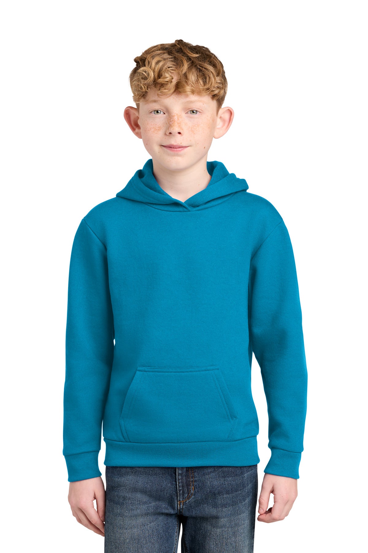 Custom logo Port & Co® Youth Easy Fleece Pullover Hooded Sweatshirt PC68YH in Sapphire