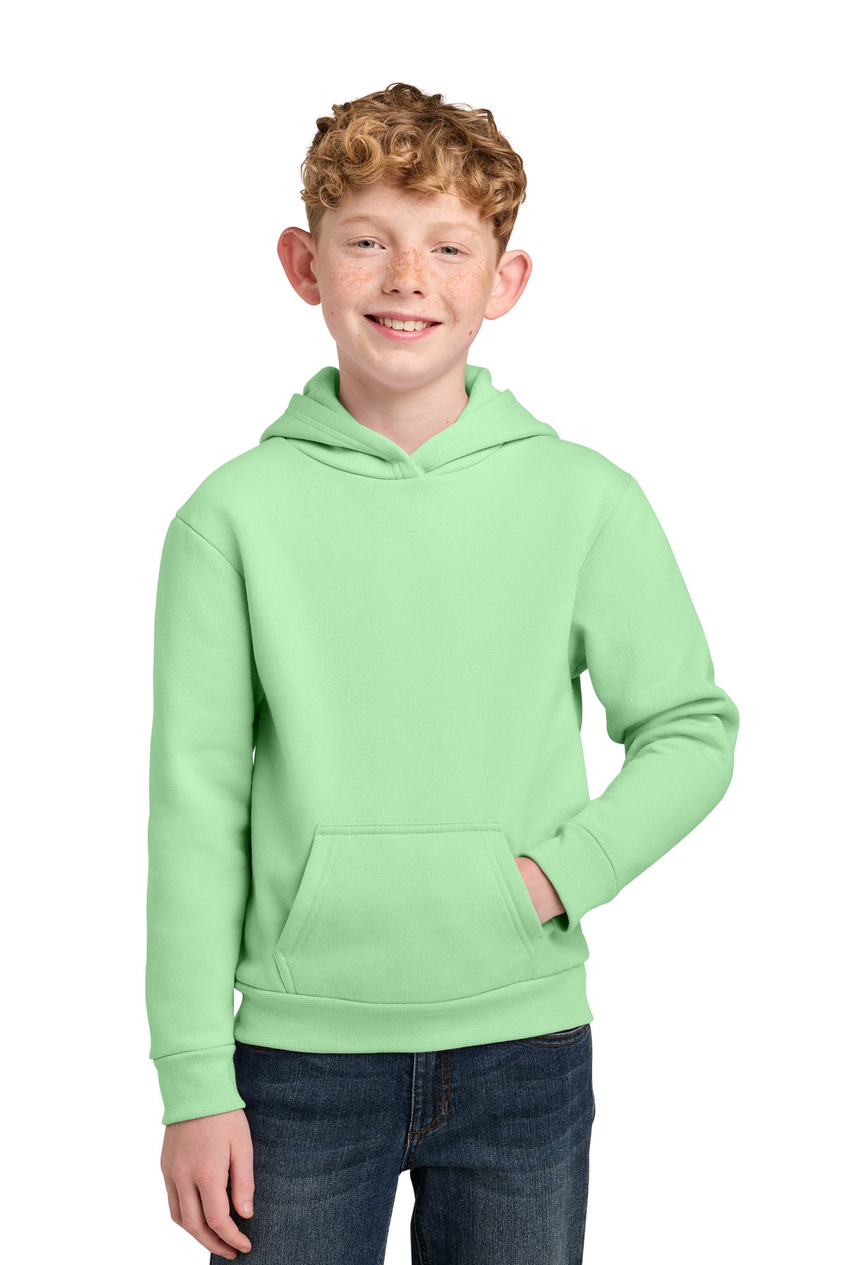 Custom logo Port & Co® Youth Easy Fleece Pullover Hooded Sweatshirt PC68YH in Spearmint