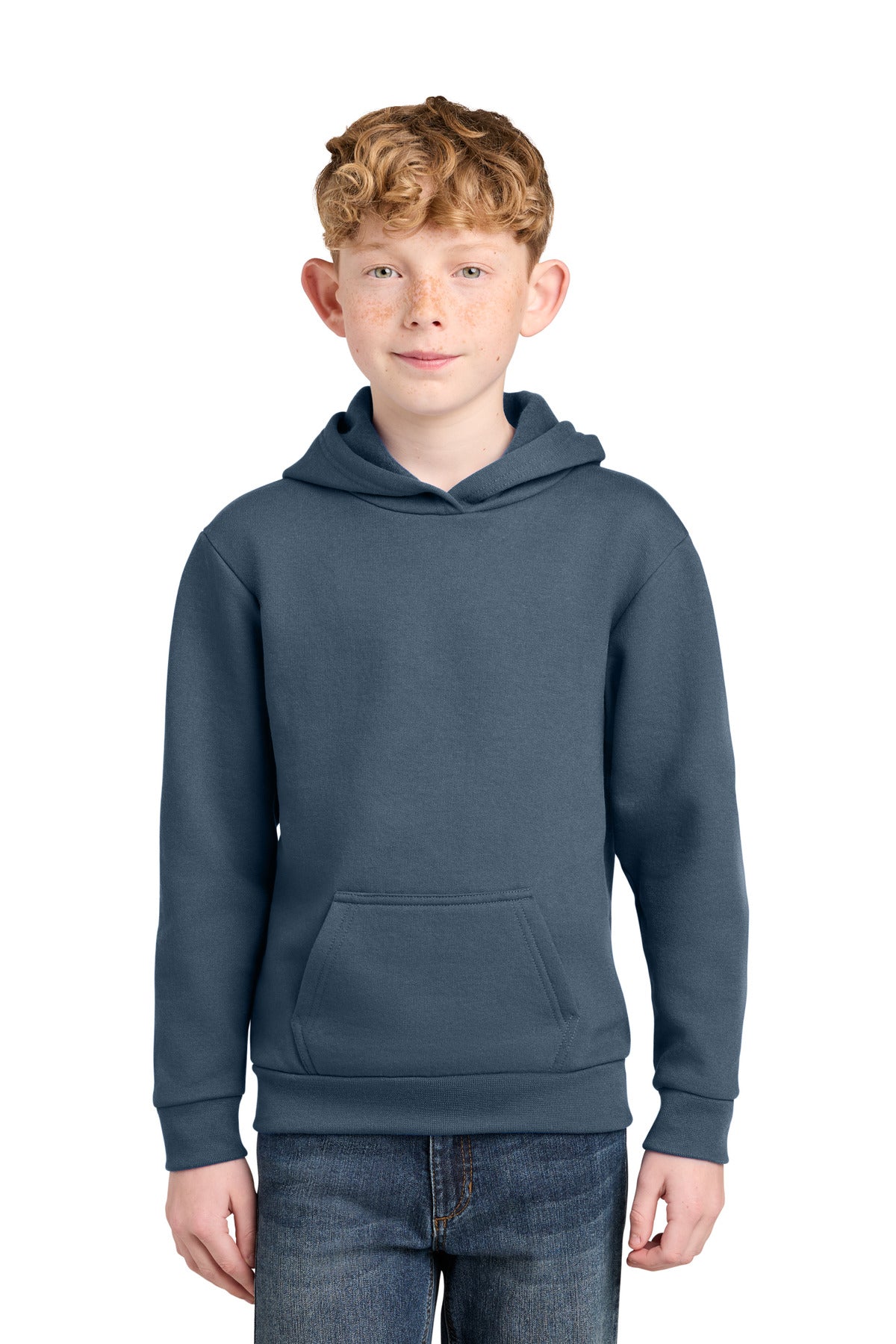 Custom logo Port & Co® Youth Easy Fleece Pullover Hooded Sweatshirt PC68YH in Steel Blue