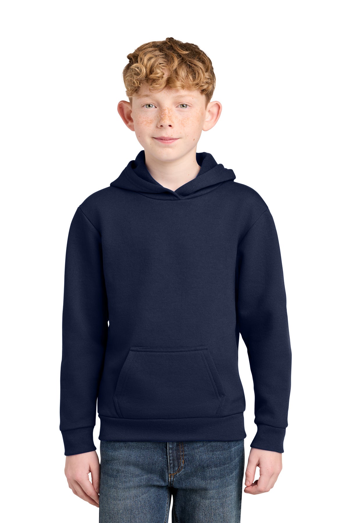 Custom logo Port & Co® Youth Easy Fleece Pullover Hooded Sweatshirt PC68YH in True Navy