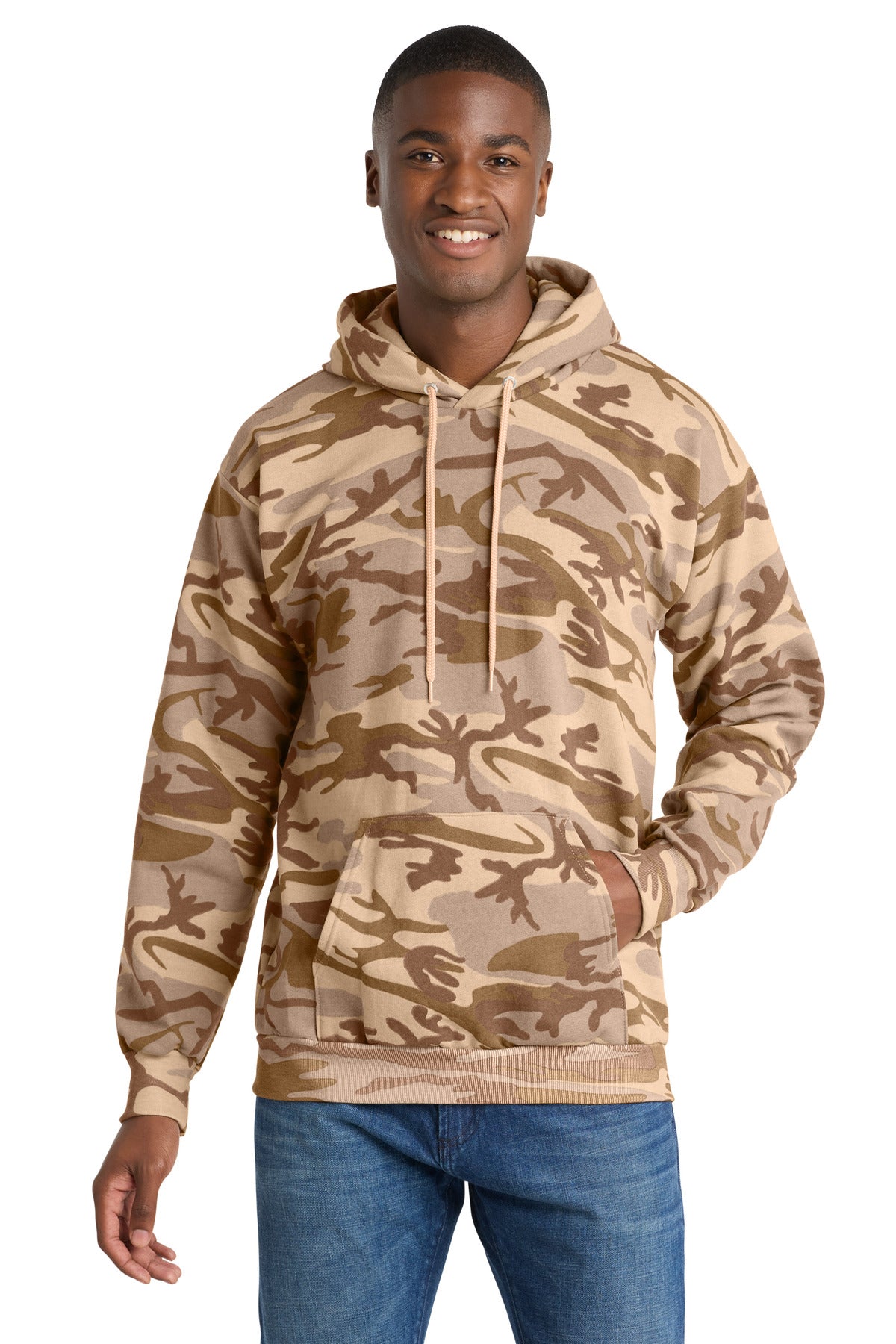 Custom logo Port & Co® Core Fleece Camo Pullover Hooded Sweatshirt. PC78HC in Desert Camo