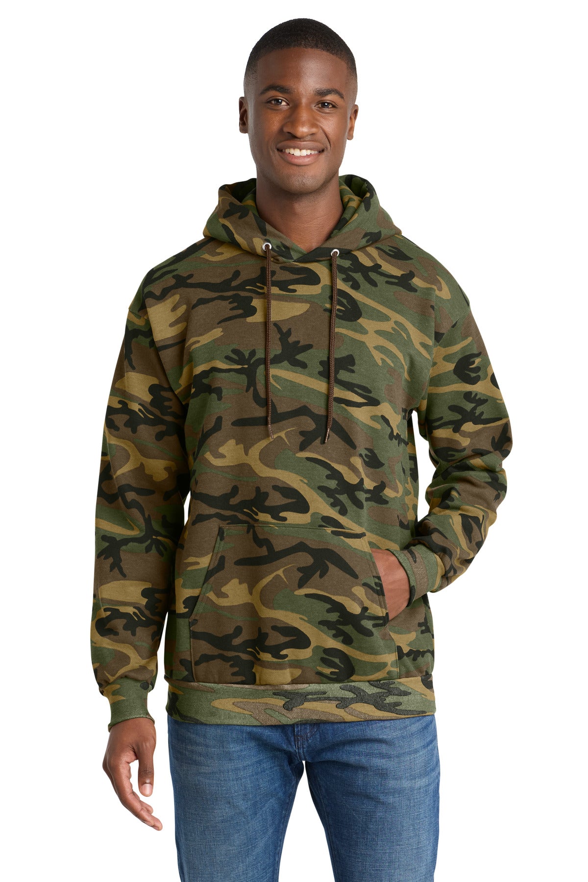 Custom logo Port & Co® Core Fleece Camo Pullover Hooded Sweatshirt. PC78HC in Military Camo