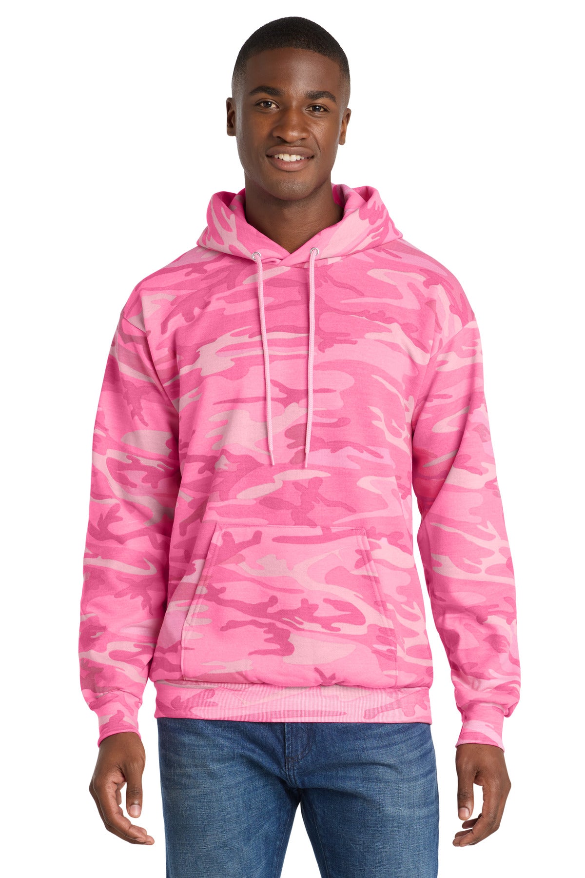 Custom logo Port & Co® Core Fleece Camo Pullover Hooded Sweatshirt. PC78HC in Pink Camo