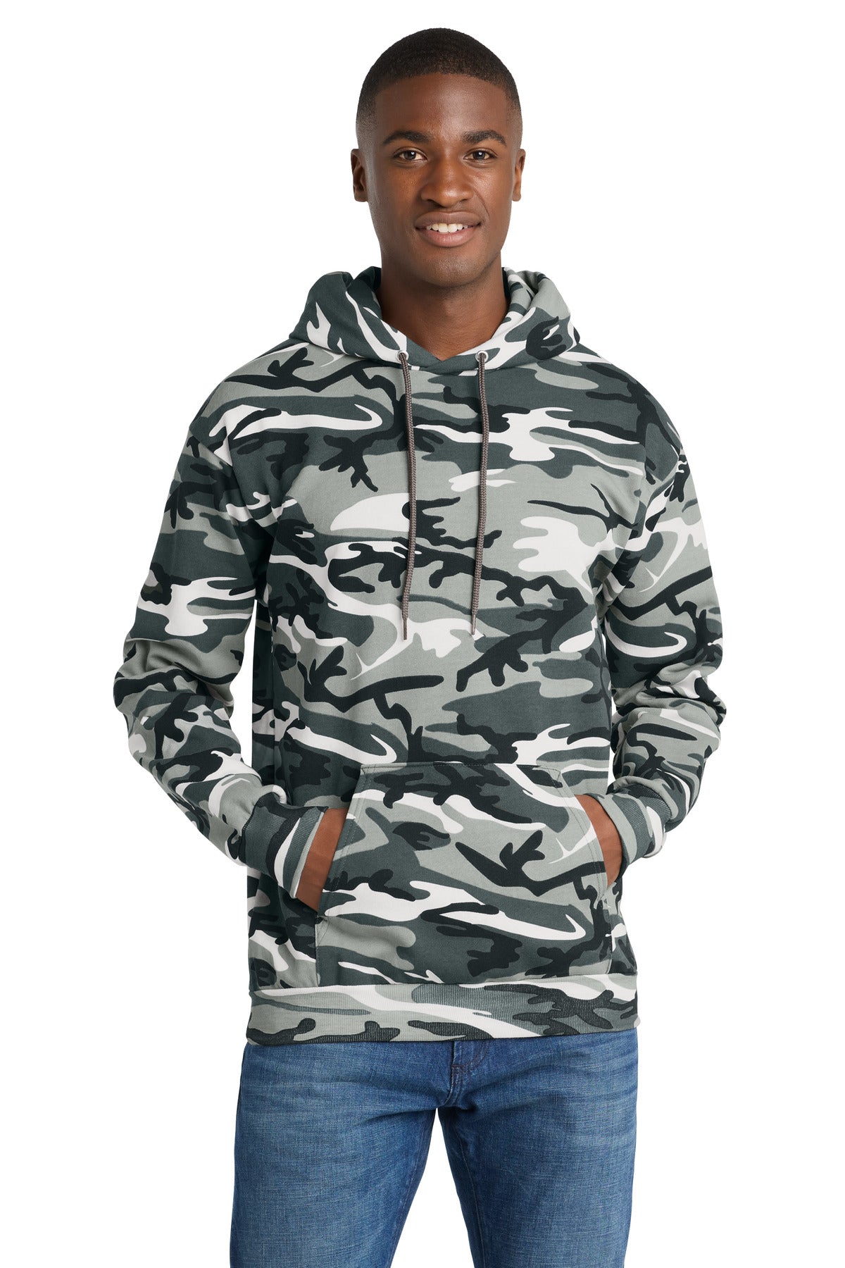 Custom logo Port & Co® Core Fleece Camo Pullover Hooded Sweatshirt. PC78HC in Winter Camo