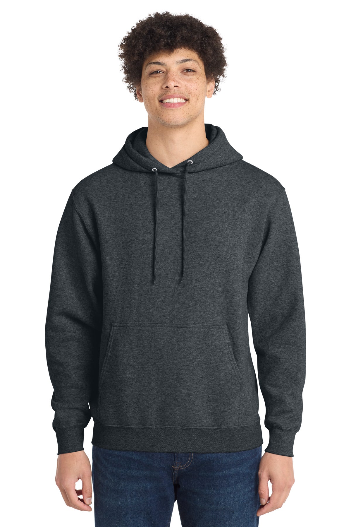 Custom logo Port & Co® Tall Core Fleece Pullover Hooded Sweatshirt PC78HT in Dark Heather Grey