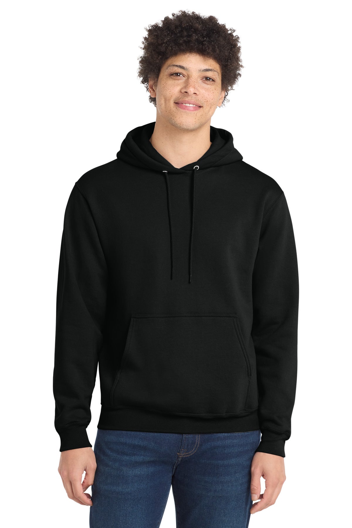 Custom logo Port & Co® Tall Core Fleece Pullover Hooded Sweatshirt PC78HT in Jet Black
