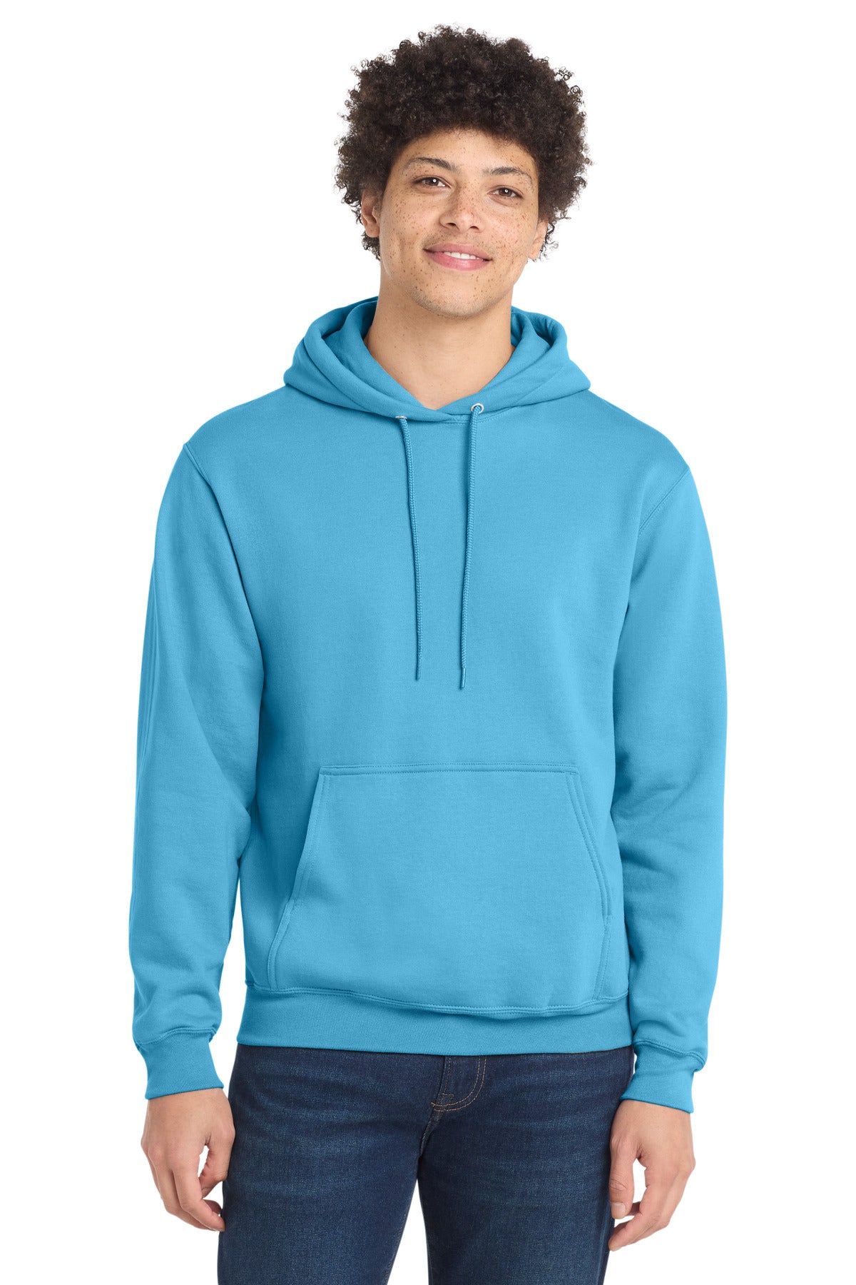 Custom logo Port & Co® Core Fleece Pullover Hooded Sweatshirt. PC78H in Aquatic Blue