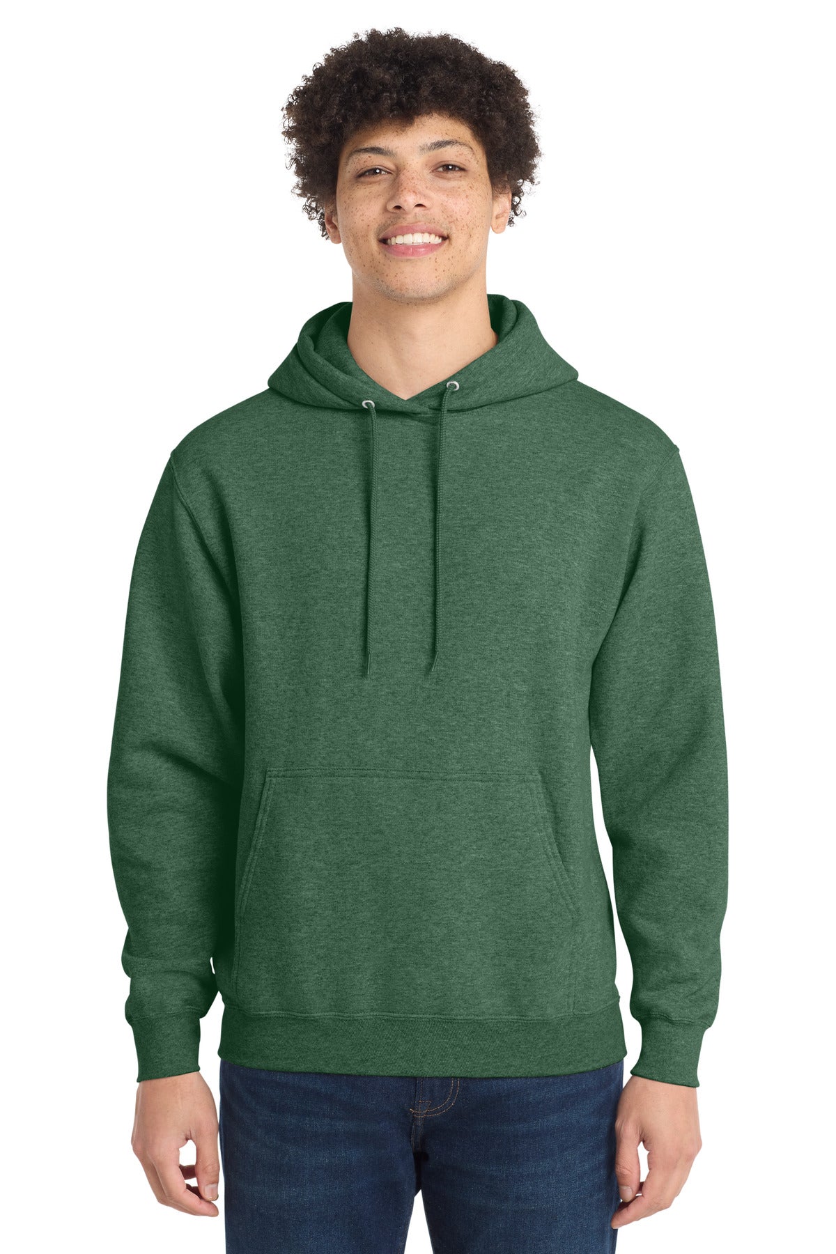 Custom logo Port & Co® Core Fleece Pullover Hooded Sweatshirt. PC78H in Forest Green Heather