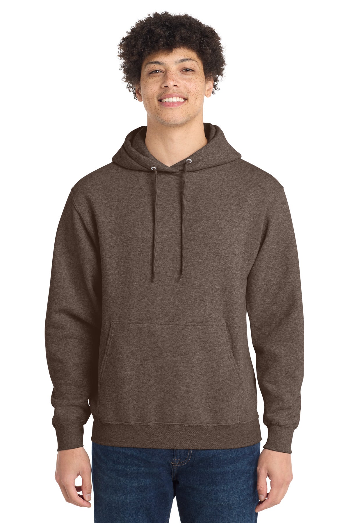 Custom logo Port & Co® Core Fleece Pullover Hooded Sweatshirt. PC78H in Heather Dark Chocolate Brown