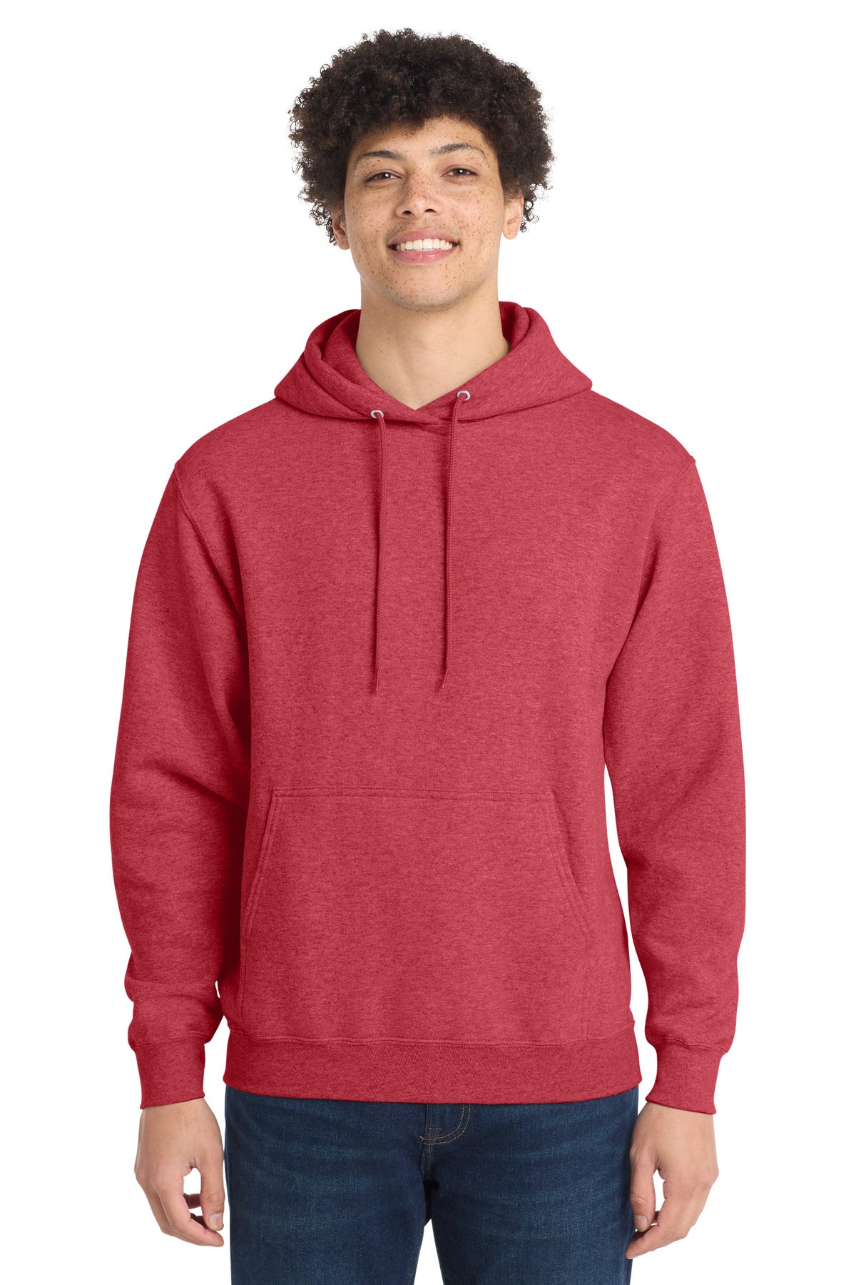 Custom logo Port & Co® Core Fleece Pullover Hooded Sweatshirt. PC78H in Heather Red