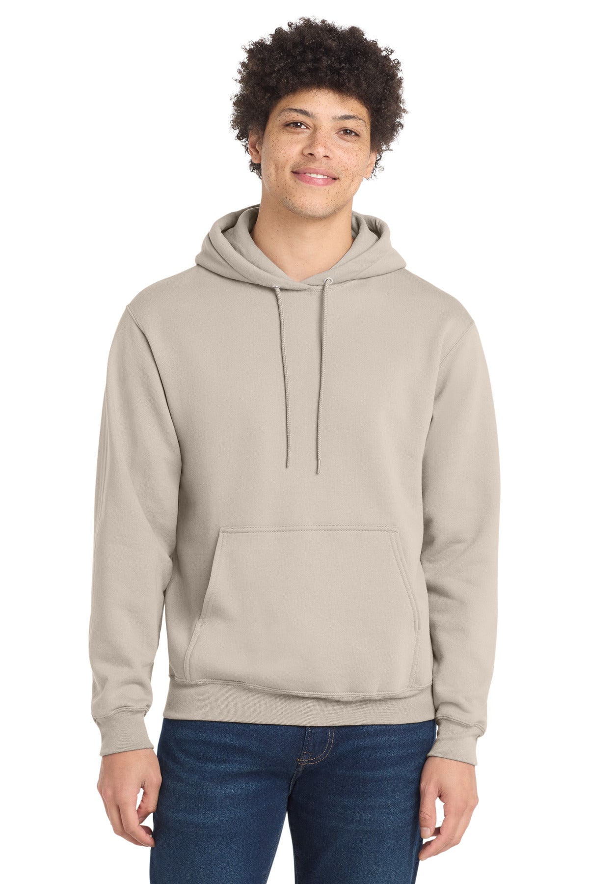 Custom logo Port & Co® Core Fleece Pullover Hooded Sweatshirt. PC78H in Light Sand