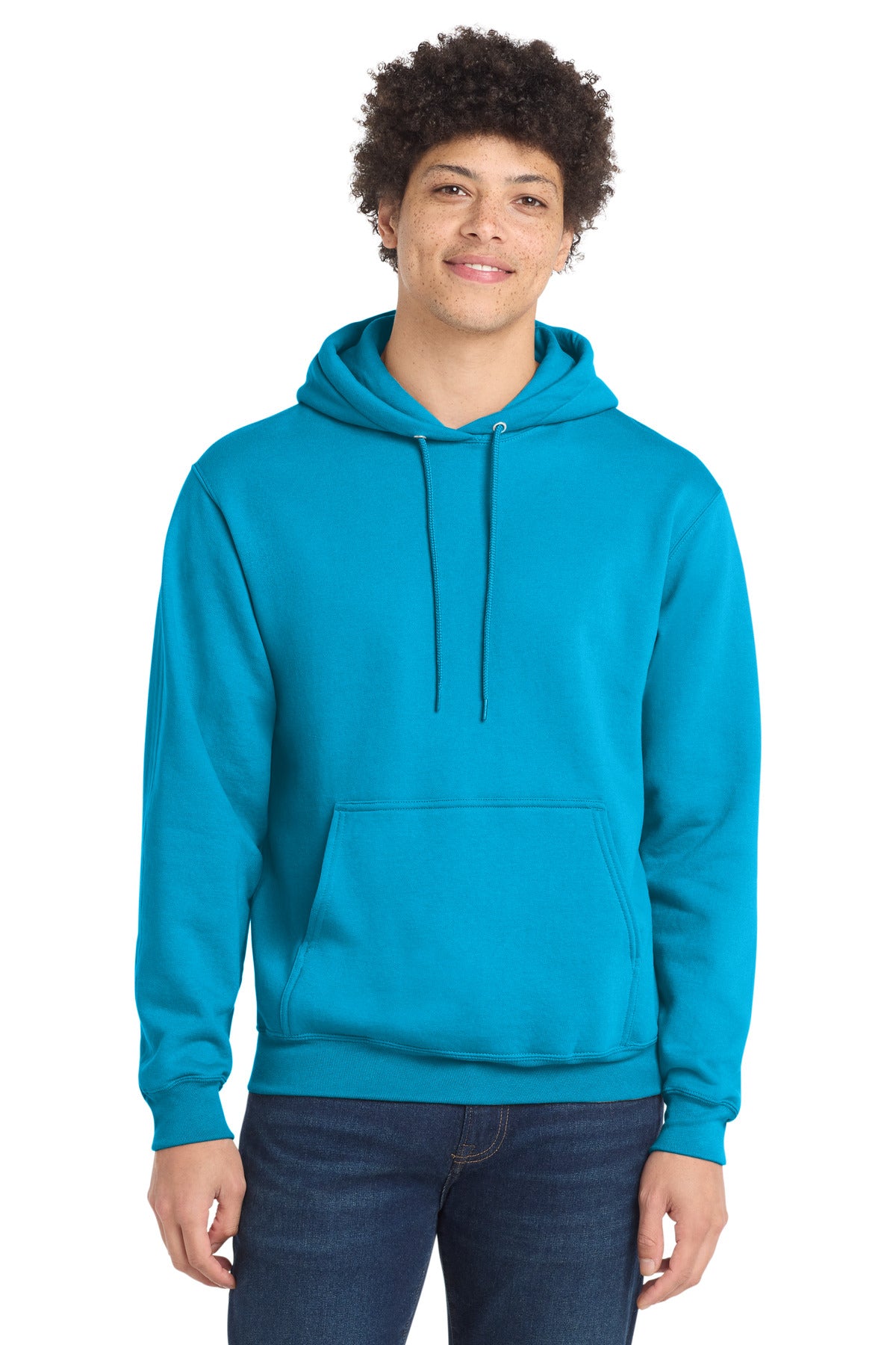 Custom logo Port & Co® Core Fleece Pullover Hooded Sweatshirt. PC78H in Neon Blue