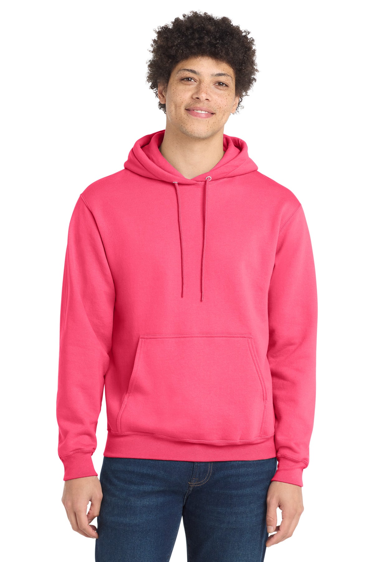Custom logo Port & Co® Core Fleece Pullover Hooded Sweatshirt. PC78H in Neon Pink