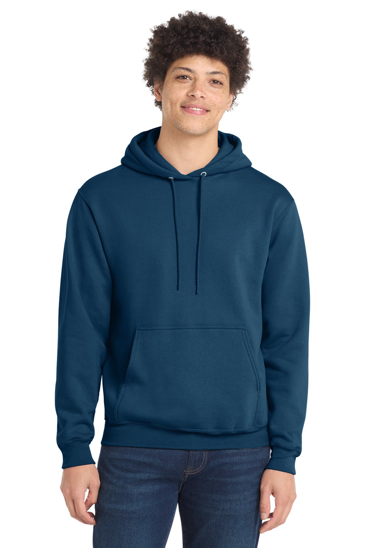 Custom logo Port & Co® Core Fleece Pullover Hooded Sweatshirt. PC78H in Neptune Blue