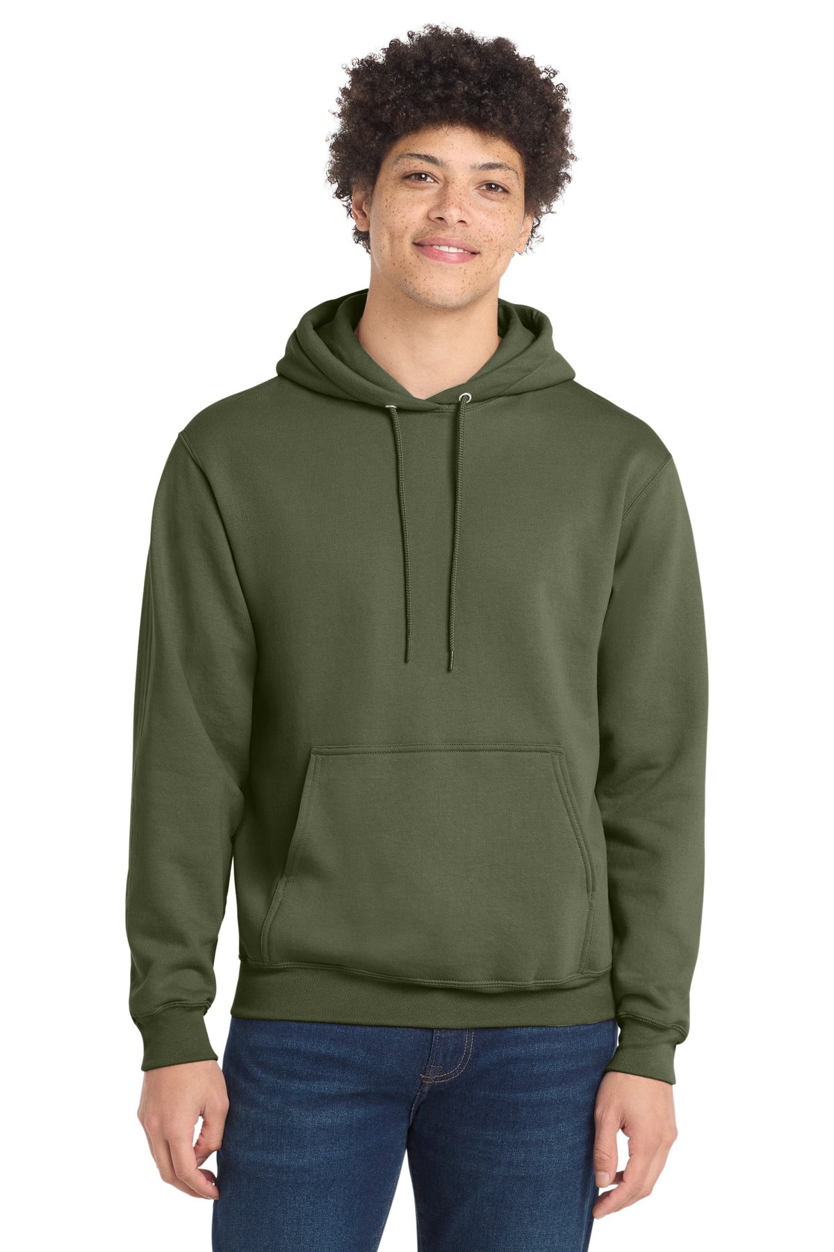 Custom logo Port & Co® Core Fleece Pullover Hooded Sweatshirt. PC78H in Olive Drab Green