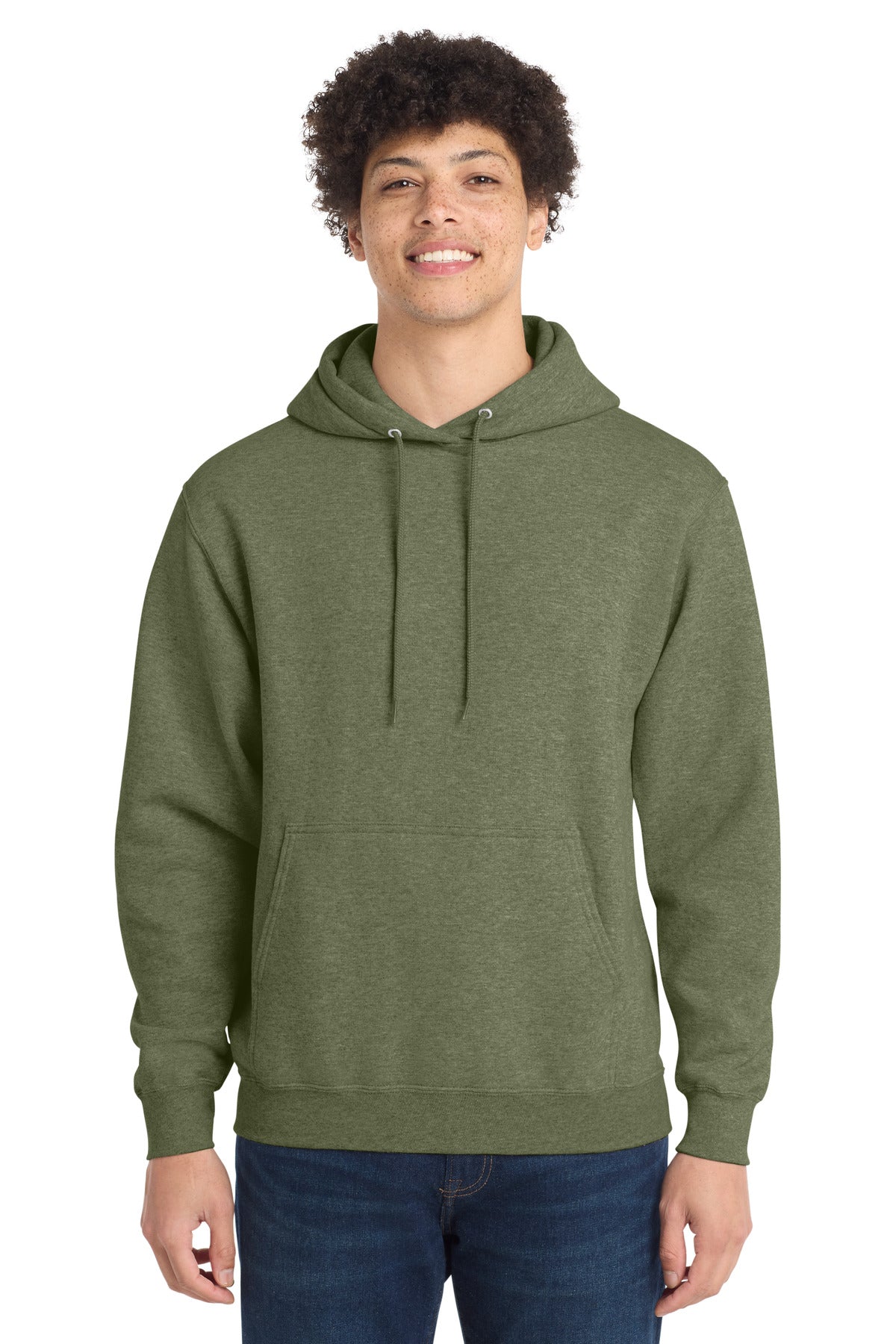 Custom logo Port & Co® Core Fleece Pullover Hooded Sweatshirt. PC78H in Olive Drab Green Heather