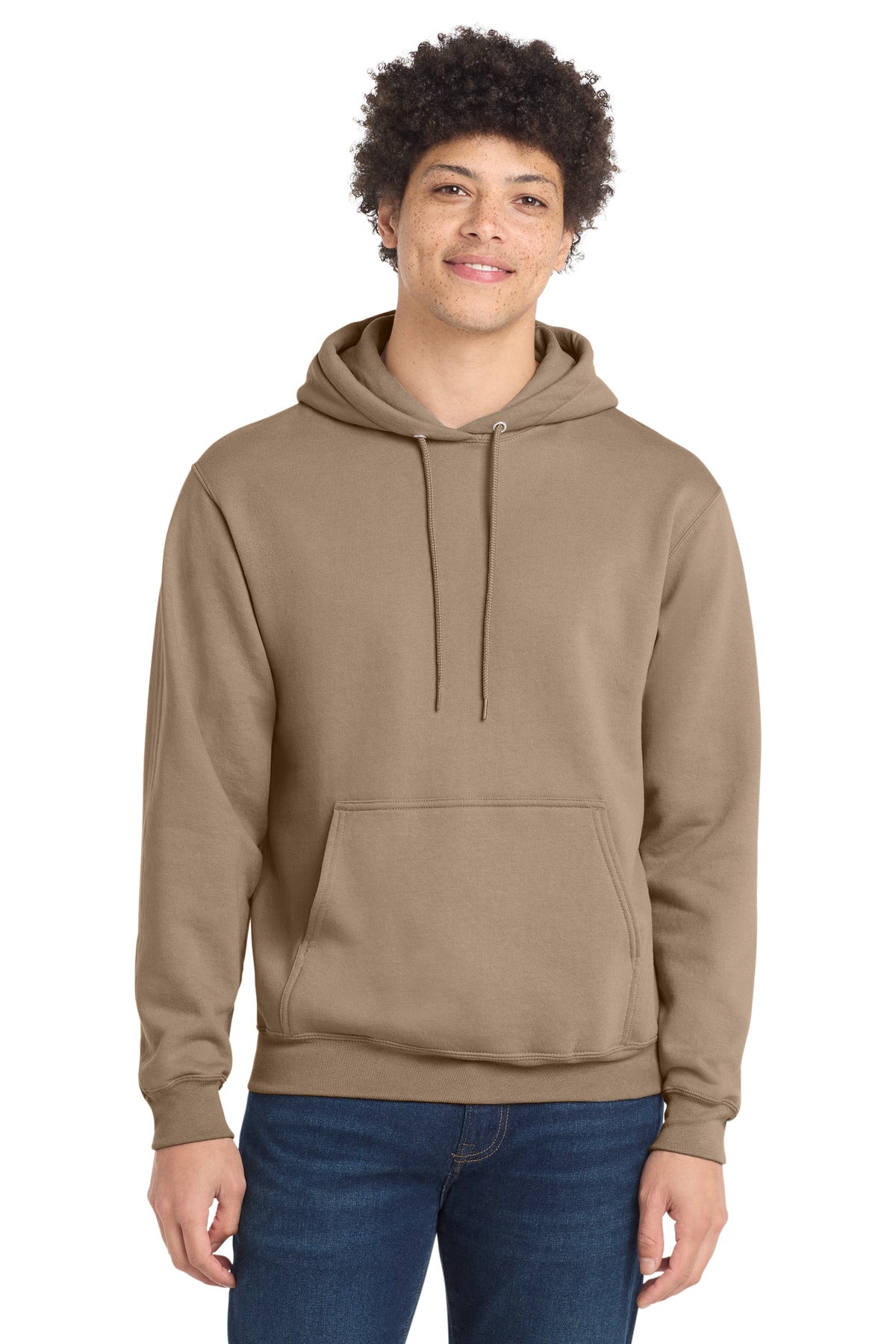 Custom logo Port & Co® Core Fleece Pullover Hooded Sweatshirt. PC78H in Sand