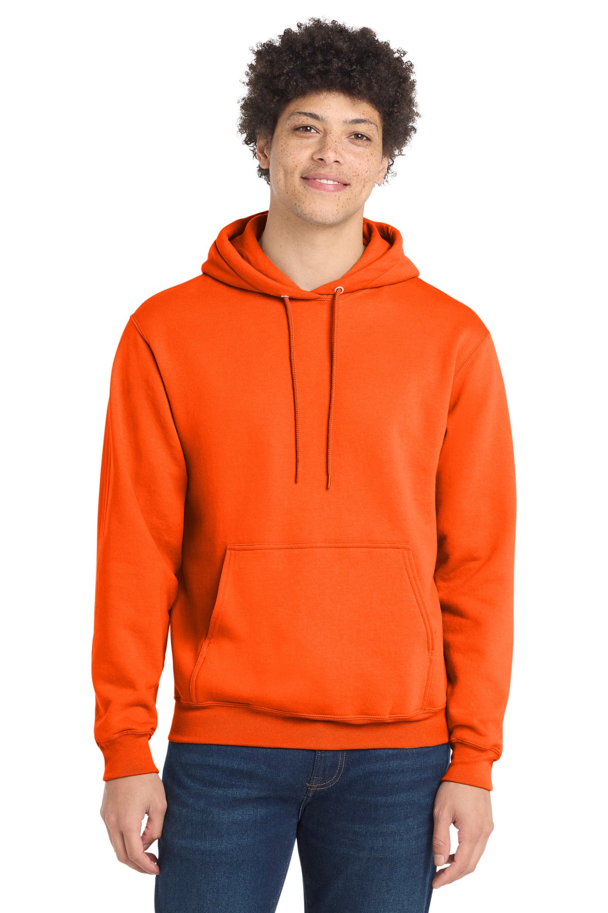 Custom logo Port & Co® Core Fleece Pullover Hooded Sweatshirt. PC78H in S. Orange