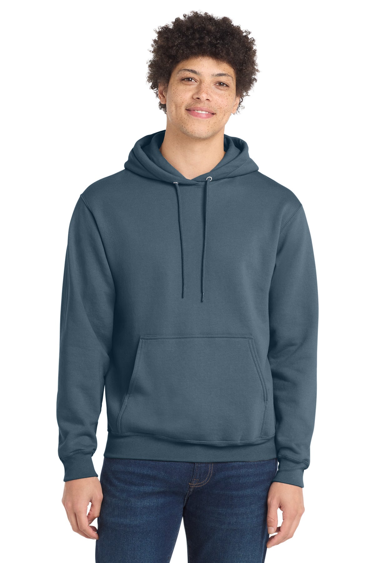 Custom logo Port & Co® Core Fleece Pullover Hooded Sweatshirt. PC78H in Steel Blue