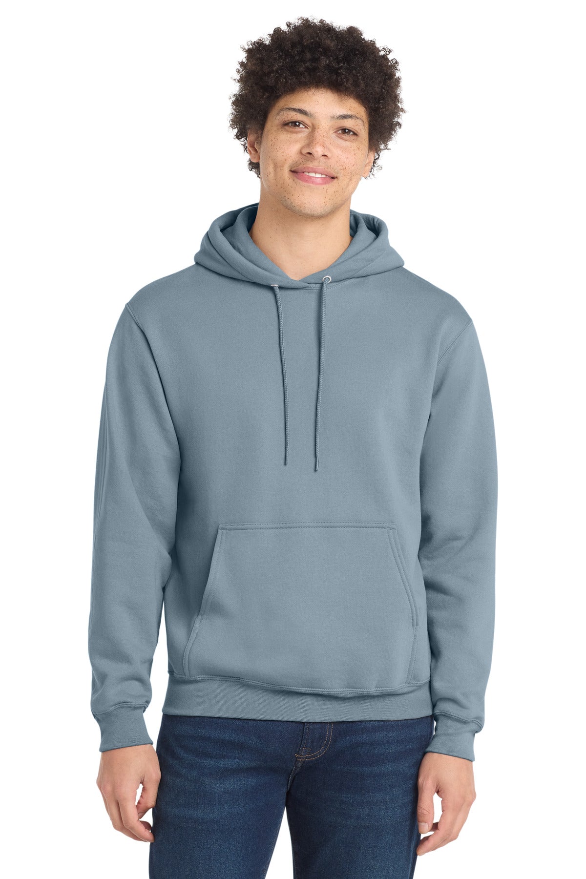 Custom logo Port & Co® Core Fleece Pullover Hooded Sweatshirt. PC78H in Stonewashed Blue