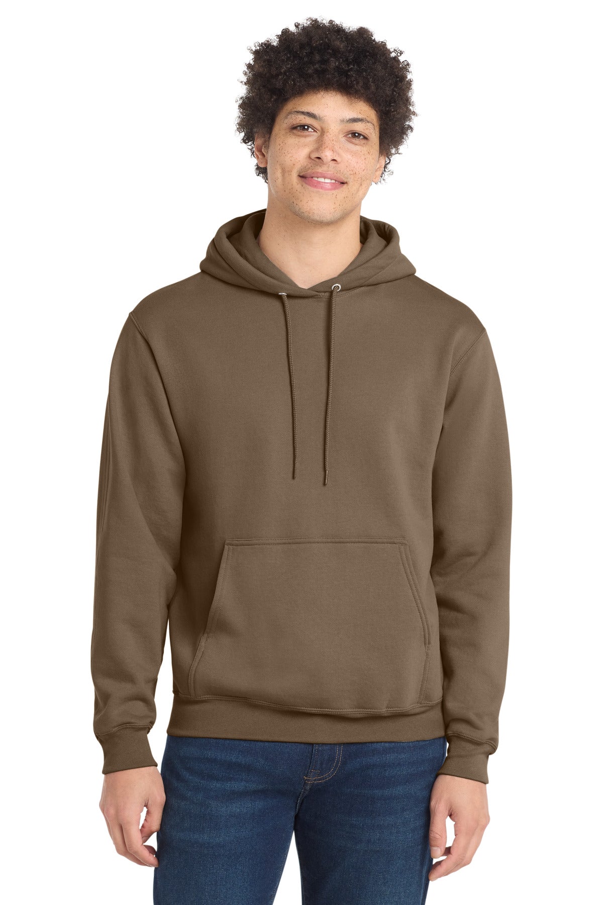 Custom logo Port & Co® Core Fleece Pullover Hooded Sweatshirt. PC78H in Woodland Brown