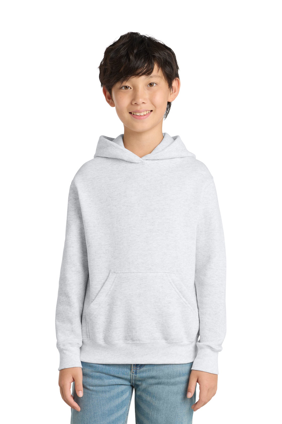 Custom logo Port & Co® Youth Core Fleece Pullover Hooded Sweatshirt PC78YH in Ash