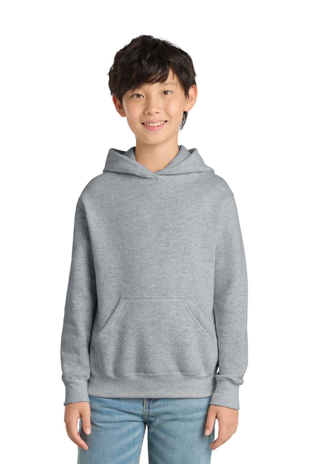 Custom logo Port & Co® Youth Core Fleece Pullover Hooded Sweatshirt PC78YH in Athletic Heather