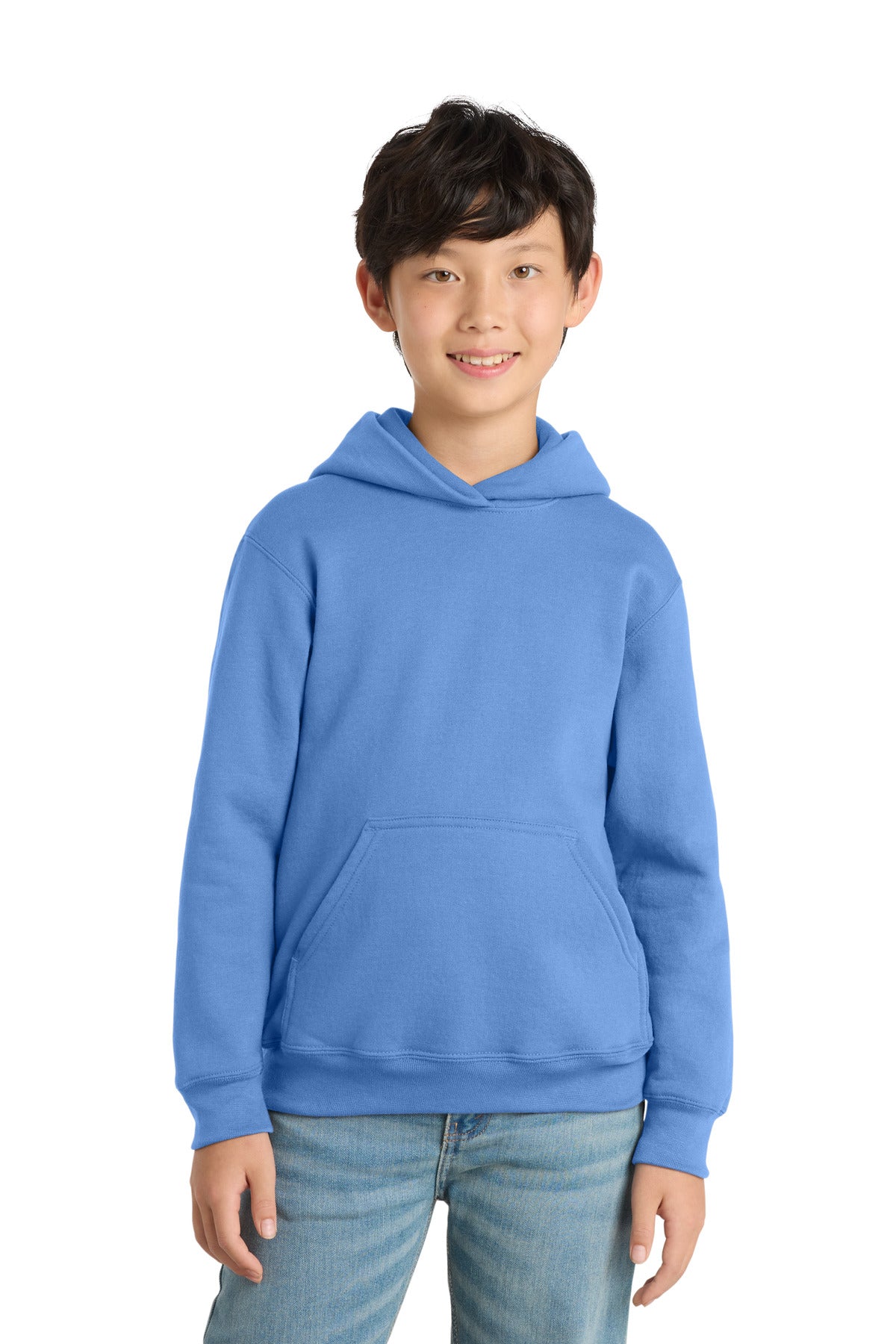 Custom logo Port & Co® Youth Core Fleece Pullover Hooded Sweatshirt PC78YH in Carolina Blue