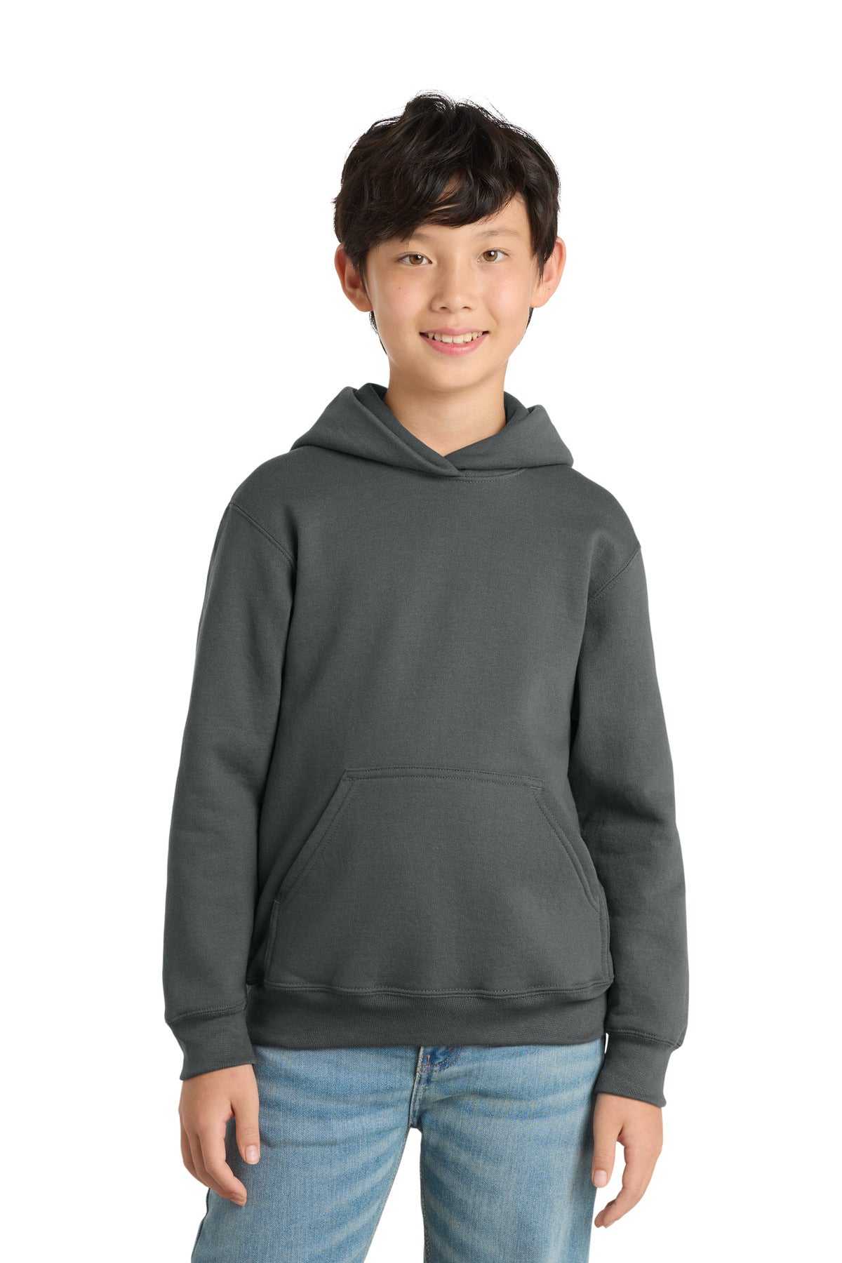 Custom logo Port & Co® Youth Core Fleece Pullover Hooded Sweatshirt PC78YH in Charcoal