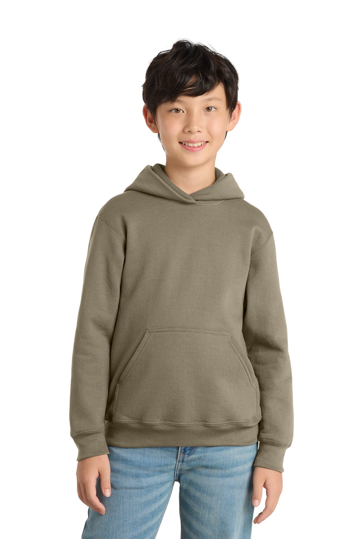 Custom logo Port & Co® Youth Core Fleece Pullover Hooded Sweatshirt PC78YH in Coyote Brown