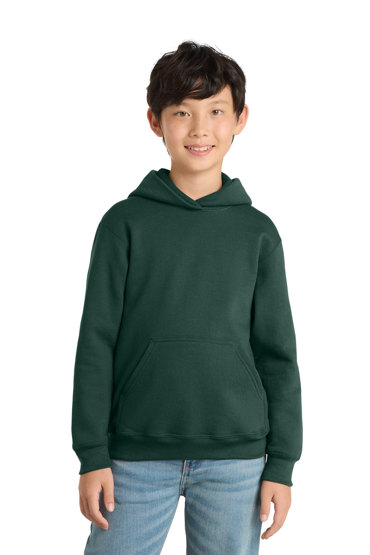 Custom logo Port & Co® Youth Core Fleece Pullover Hooded Sweatshirt PC78YH in Dark Green