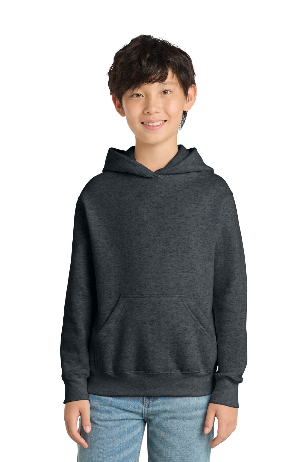 Custom logo Port & Co® Youth Core Fleece Pullover Hooded Sweatshirt PC78YH in Dark Heather Grey