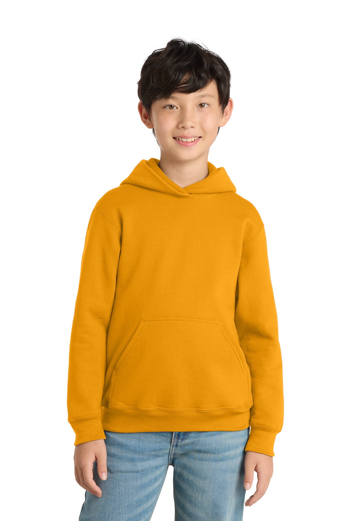 Custom logo Port & Co® Youth Core Fleece Pullover Hooded Sweatshirt PC78YH in Gold