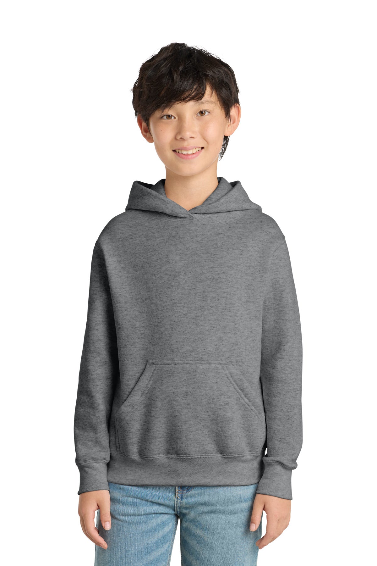 Custom logo Port & Co® Youth Core Fleece Pullover Hooded Sweatshirt PC78YH in Graphite Heather