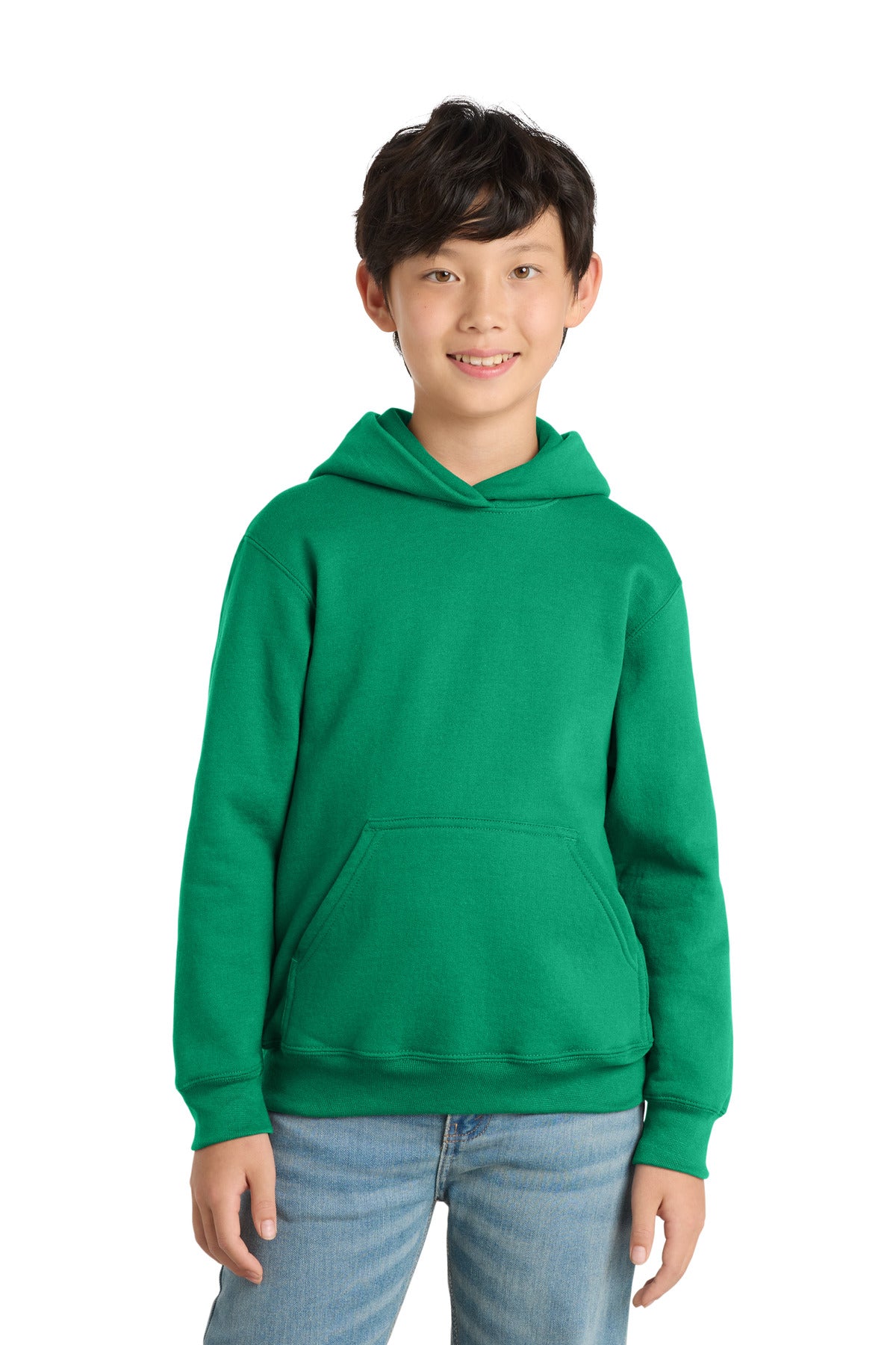 Custom logo Port & Co® Youth Core Fleece Pullover Hooded Sweatshirt PC78YH in Kelly