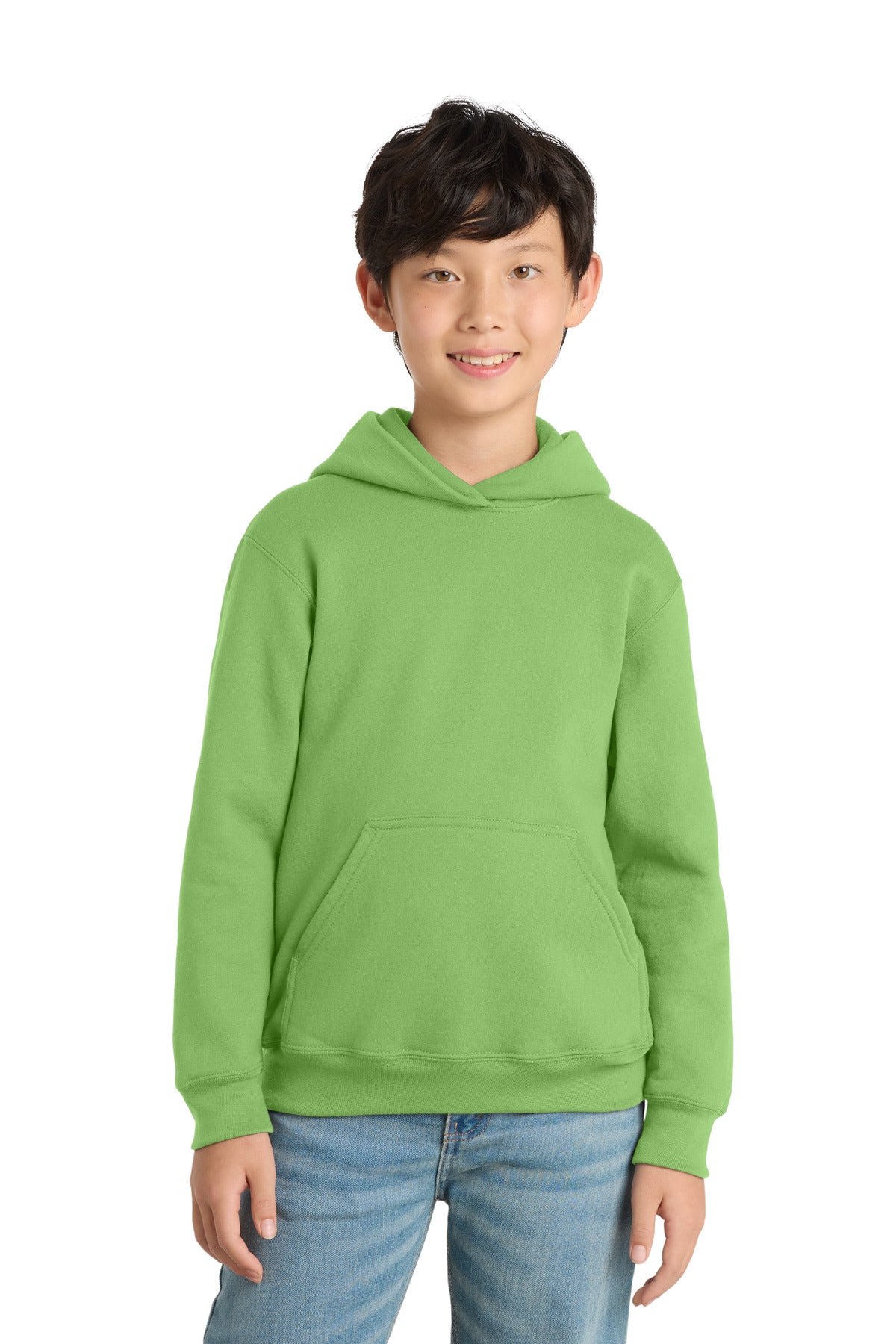 Custom logo Port & Co® Youth Core Fleece Pullover Hooded Sweatshirt PC78YH in Lime