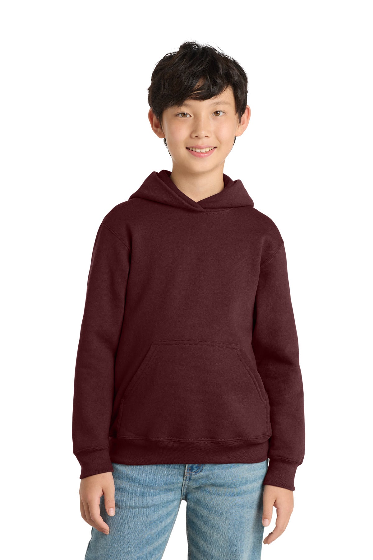 Custom logo Port & Co® Youth Core Fleece Pullover Hooded Sweatshirt PC78YH in Maroon