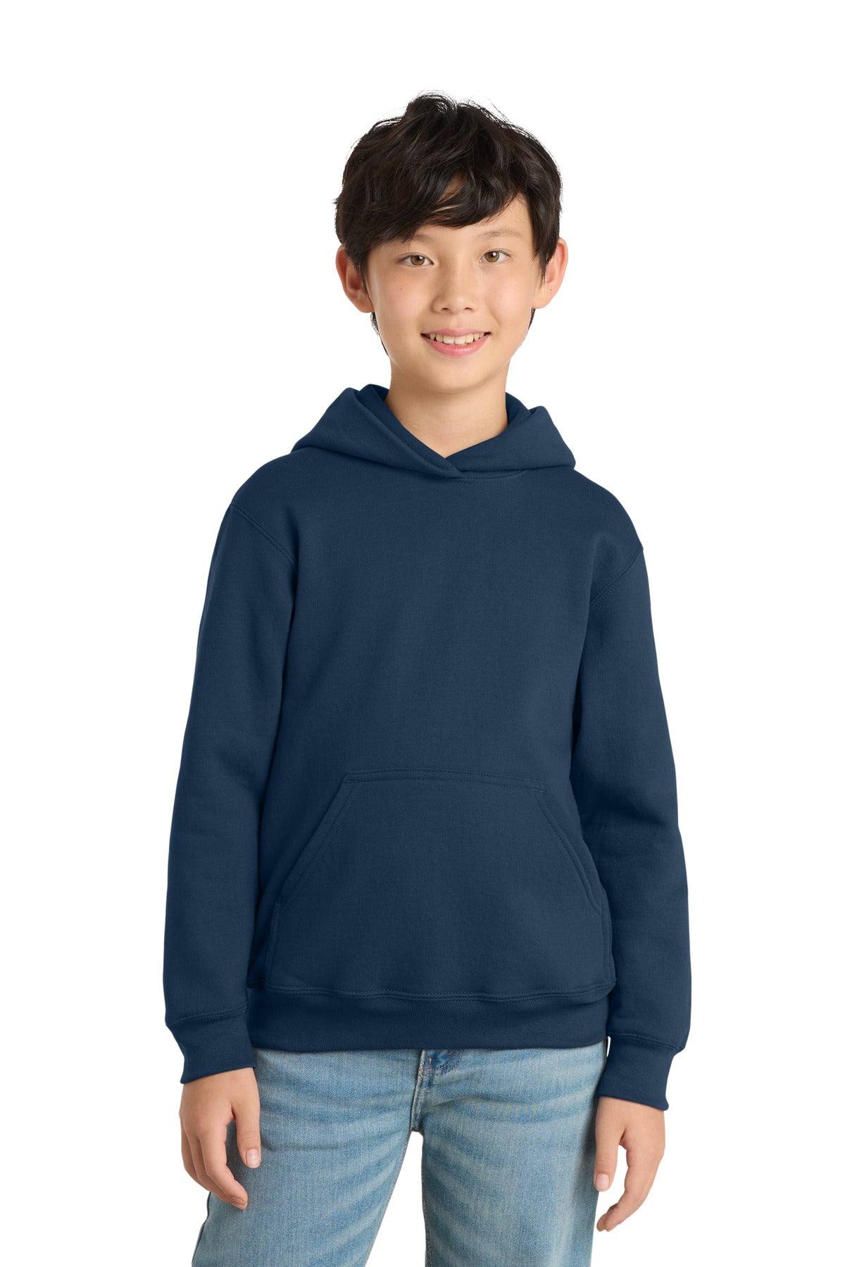 Custom logo Port & Co® Youth Core Fleece Pullover Hooded Sweatshirt PC78YH in Navy