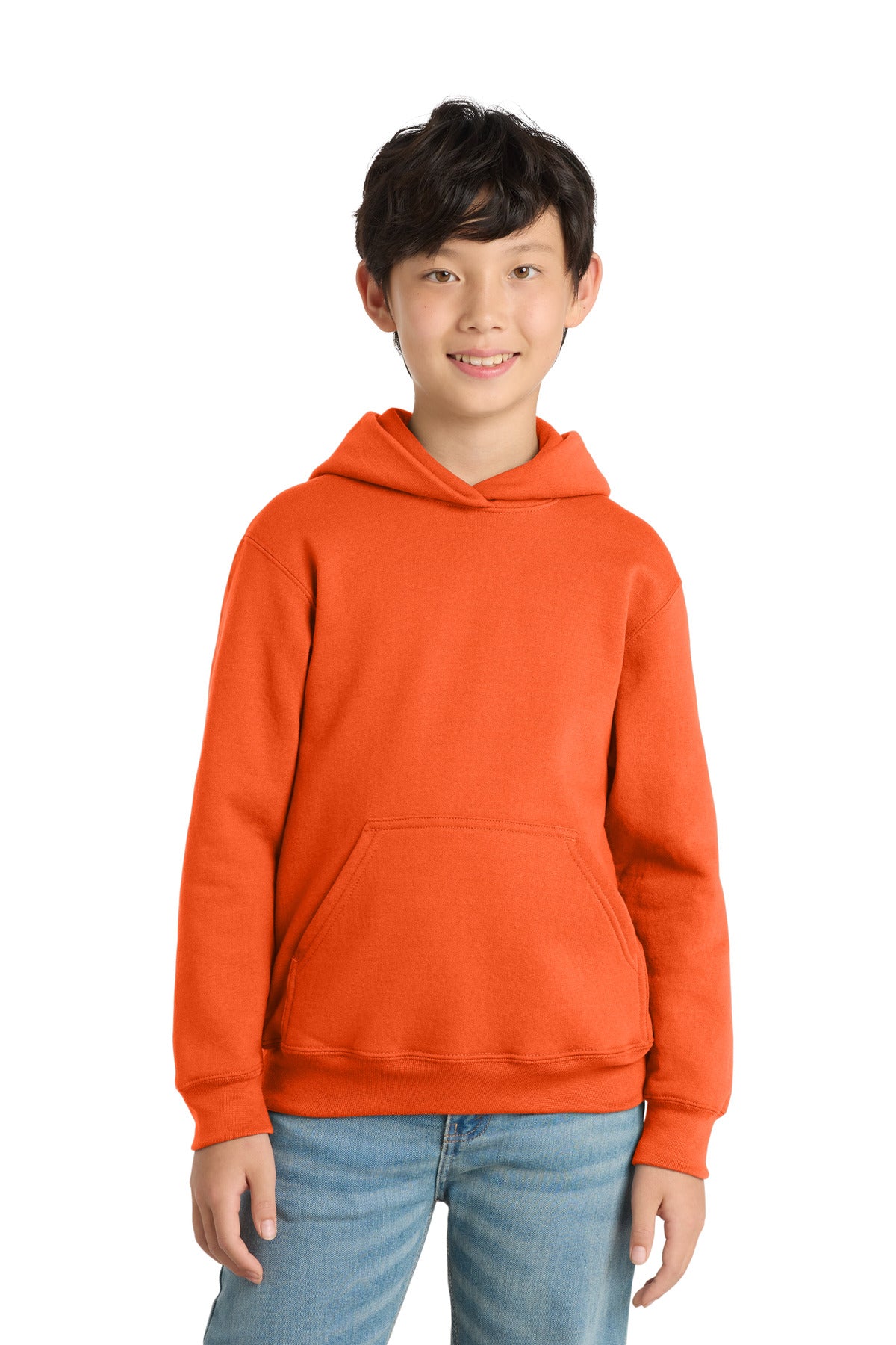 Custom logo Port & Co® Youth Core Fleece Pullover Hooded Sweatshirt PC78YH in Orange