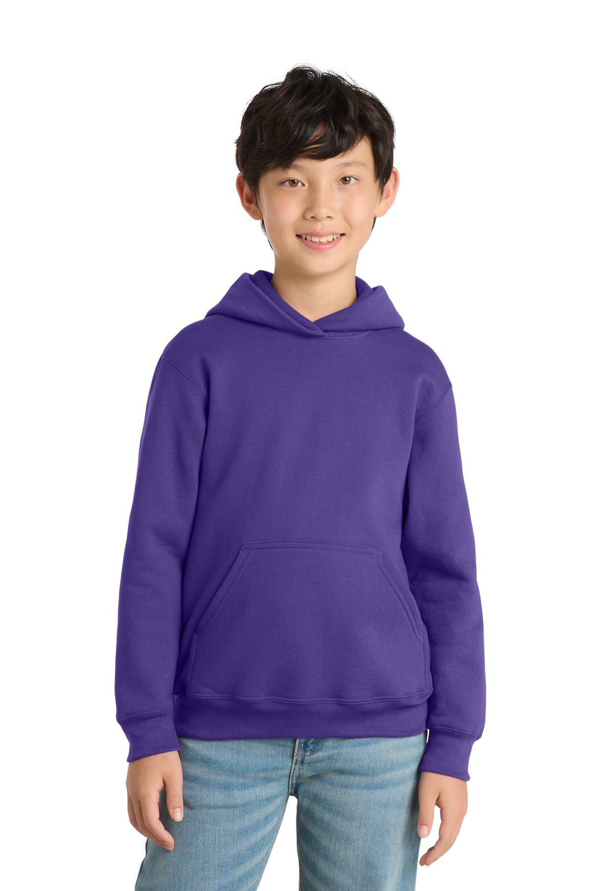 Custom logo Port & Co® Youth Core Fleece Pullover Hooded Sweatshirt PC78YH in Purple