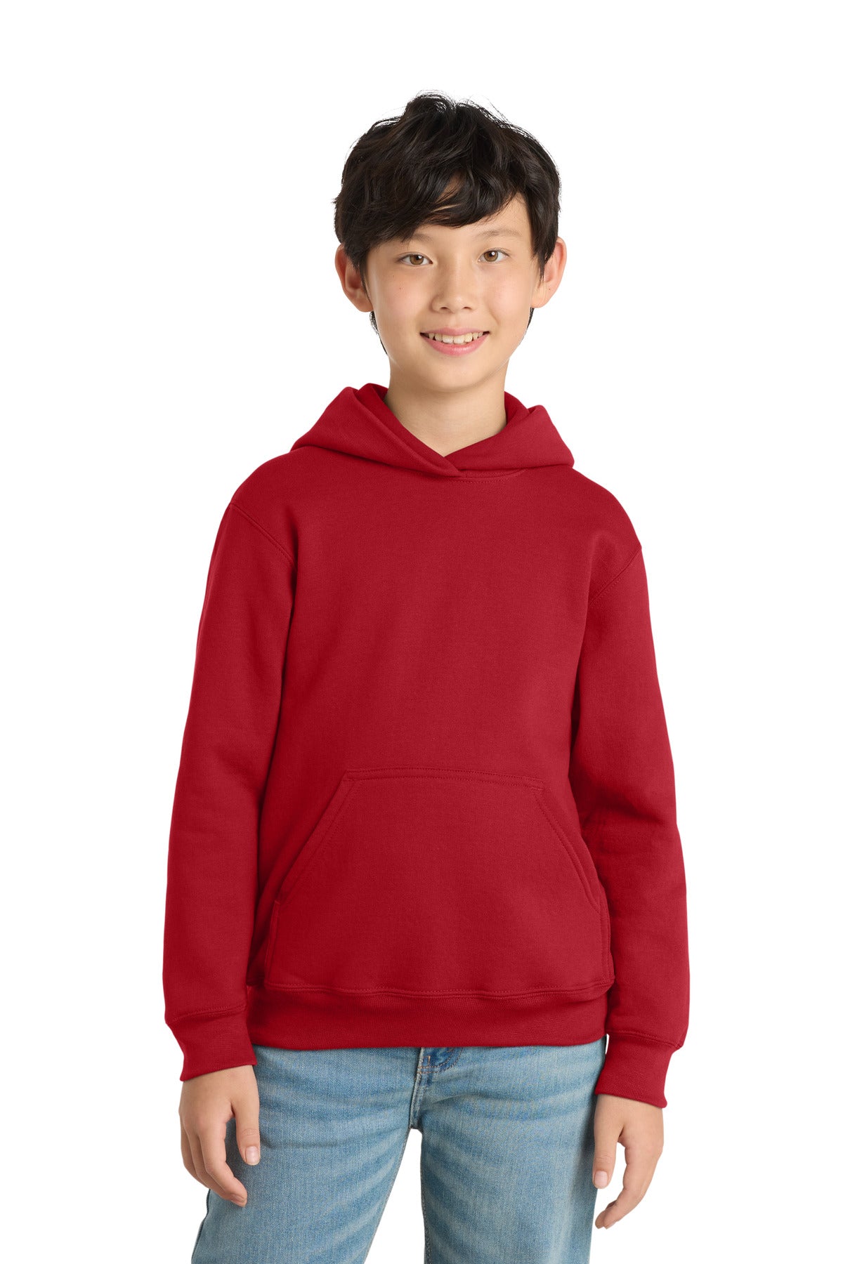 Custom logo Port & Co® Youth Core Fleece Pullover Hooded Sweatshirt PC78YH in Red