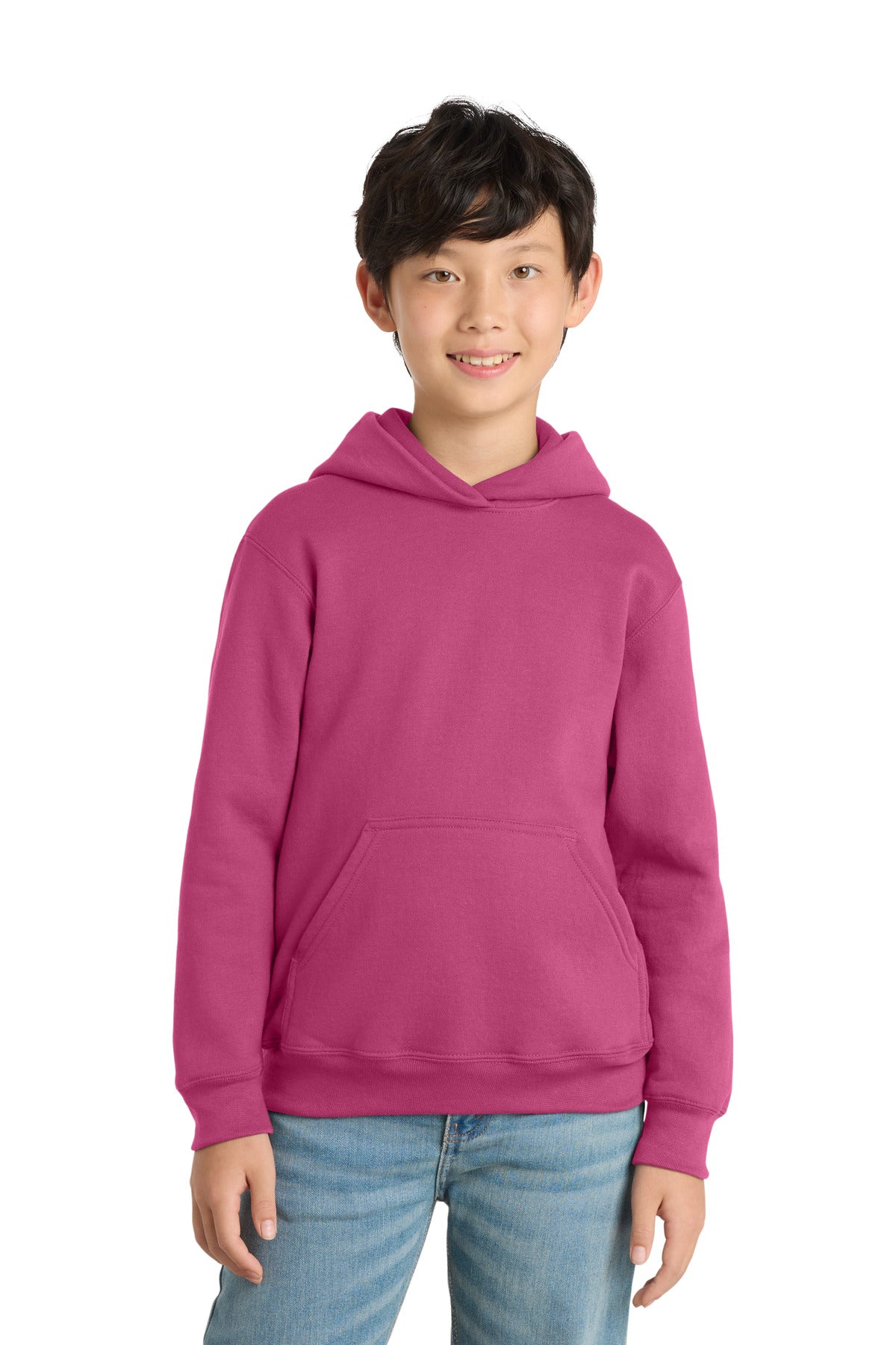 Custom logo Port & Co® Youth Core Fleece Pullover Hooded Sweatshirt PC78YH in Sangria